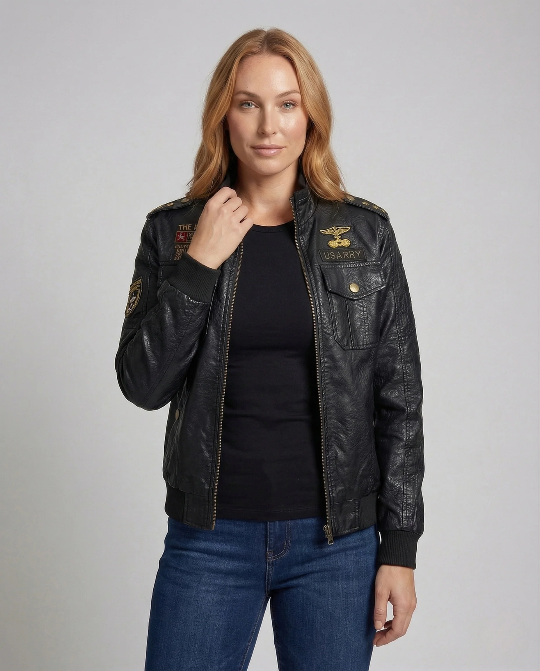 Damen Retro Fliegerjacke Lederoptik - Image 2
