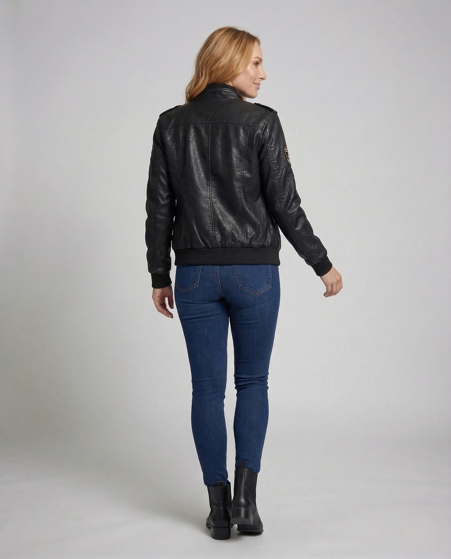 Damen Retro Fliegerjacke Lederoptik - Image 4