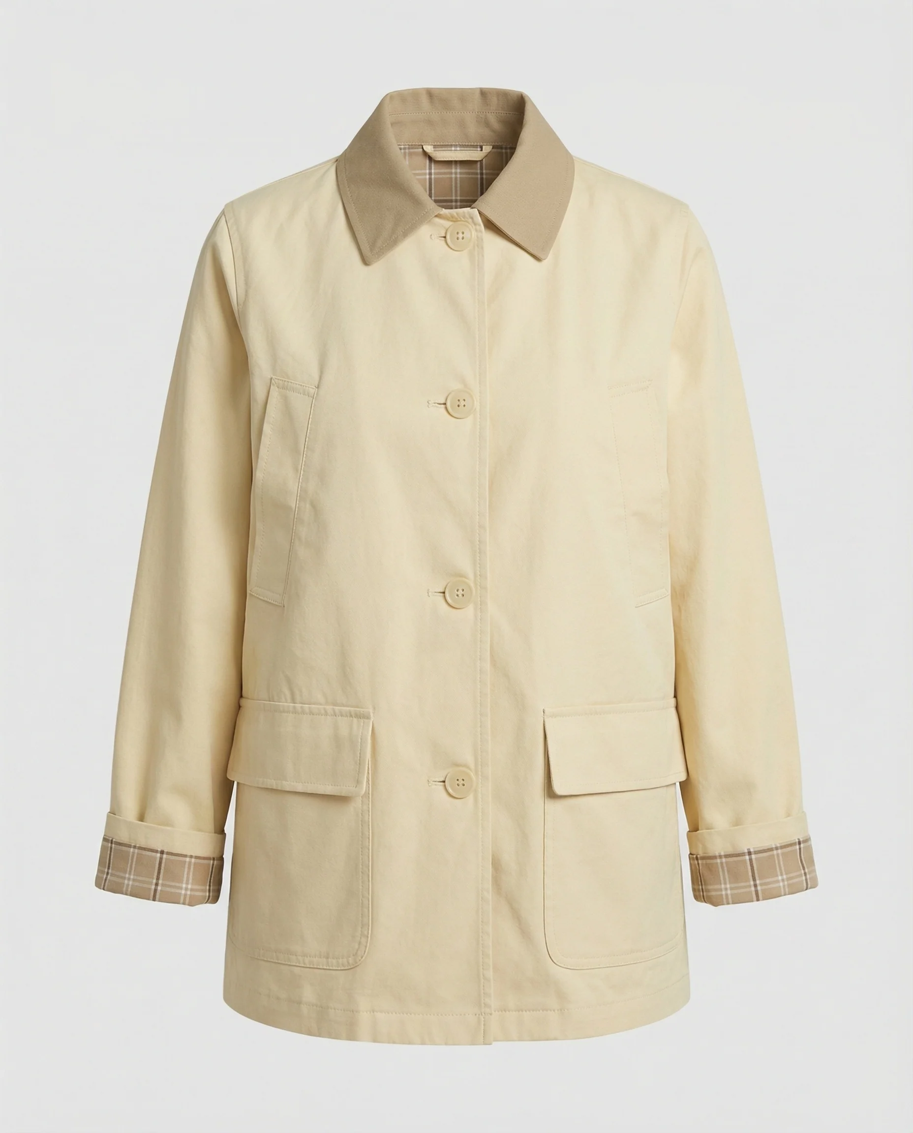 Weit geschnittene Übergangsjacke mit kariertem Ärmelaufschlag und Hemdkragen Heidi-Mode - Image 5