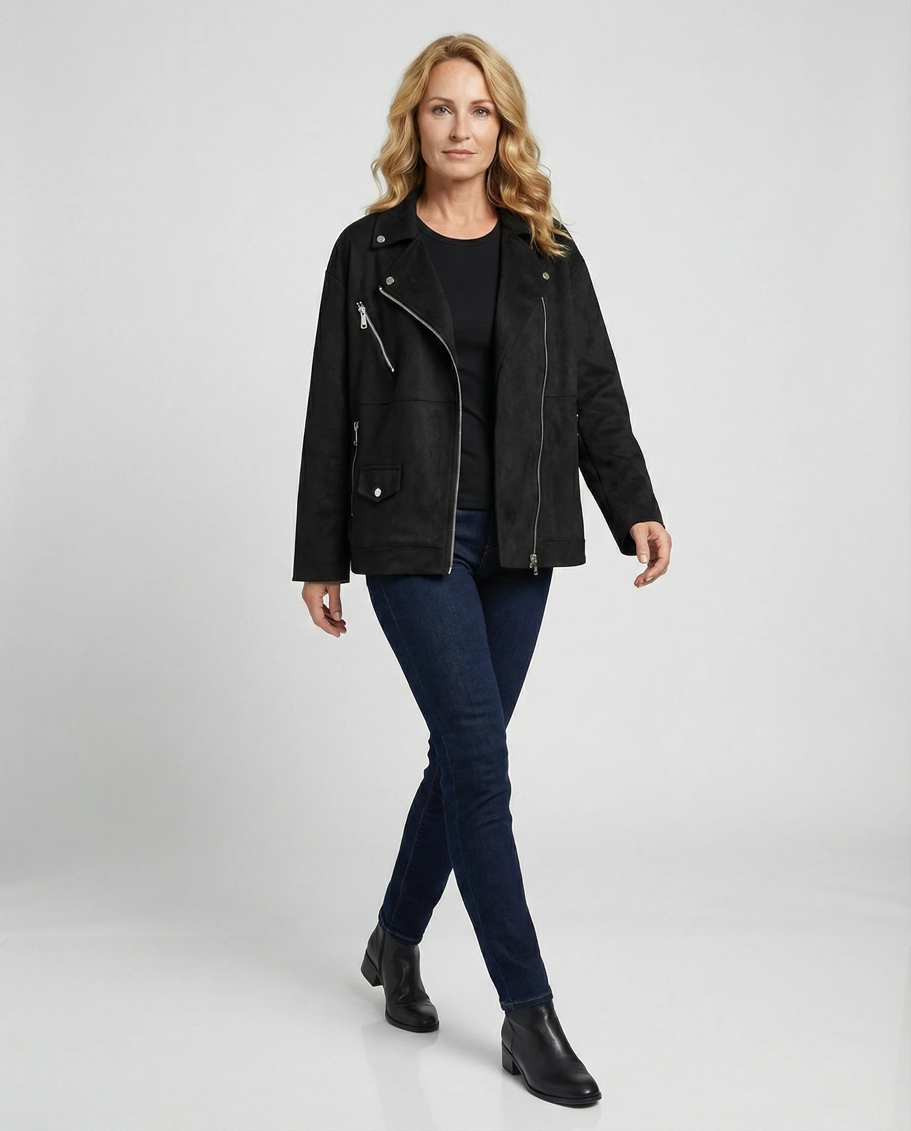 Braune Lederjacke Damen Velours - Image 2