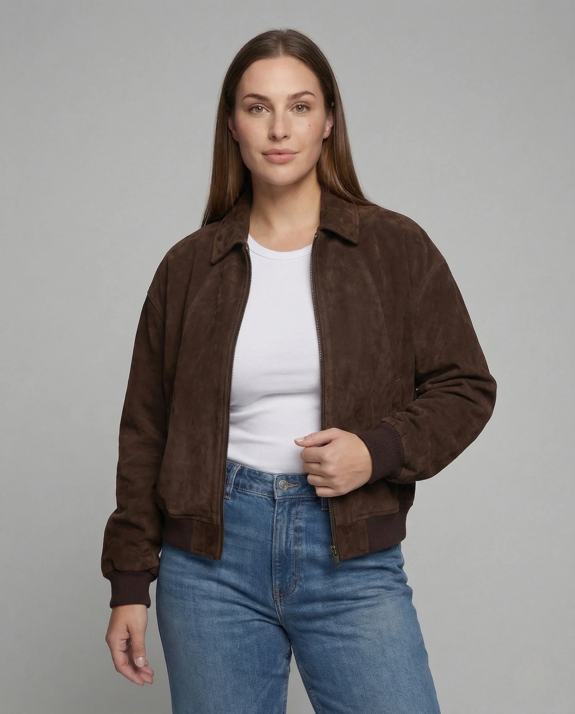 Damen Veloursleder Bomberjacke Weit - Image 2