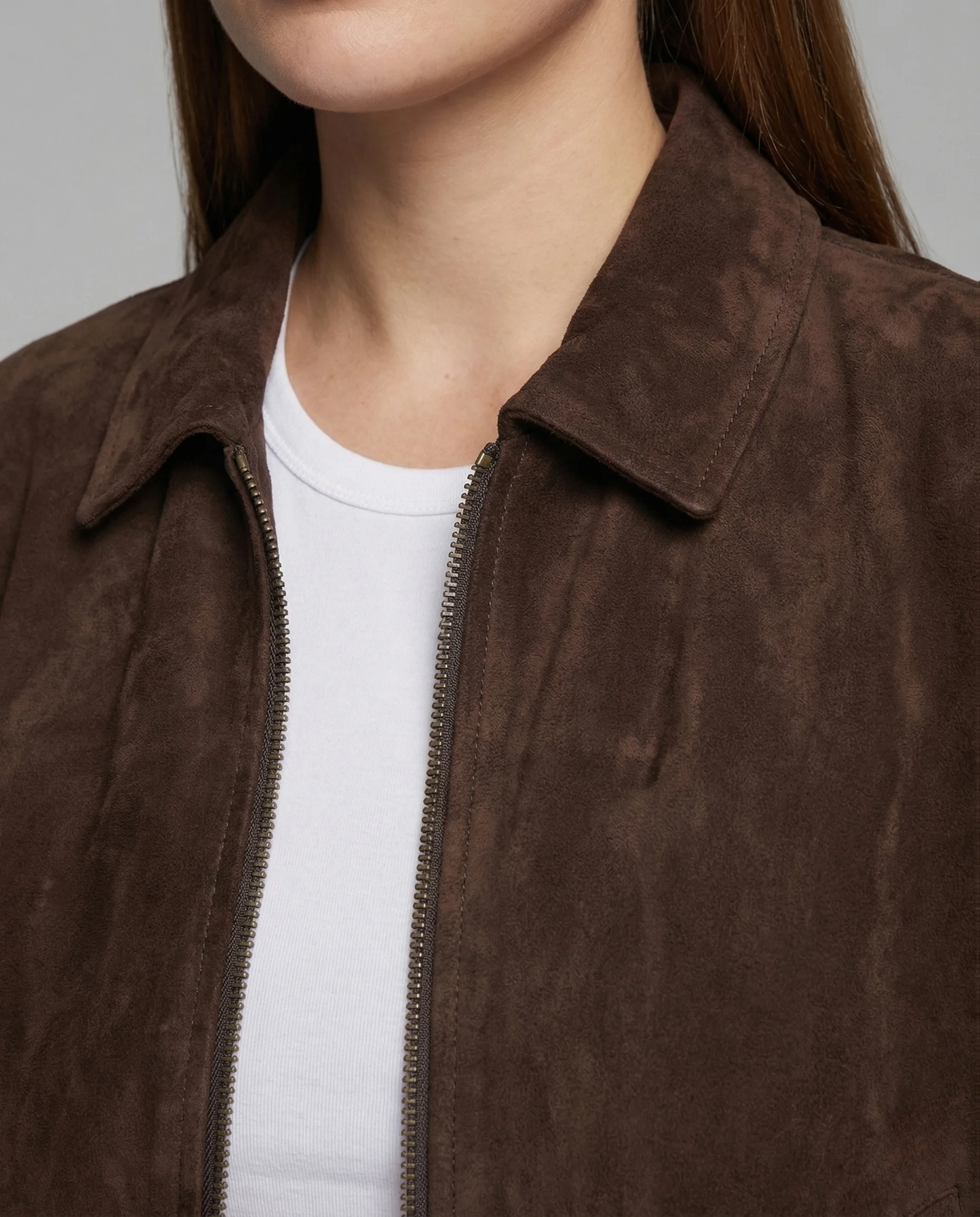 Damen Veloursleder Bomberjacke Weit - Image 3