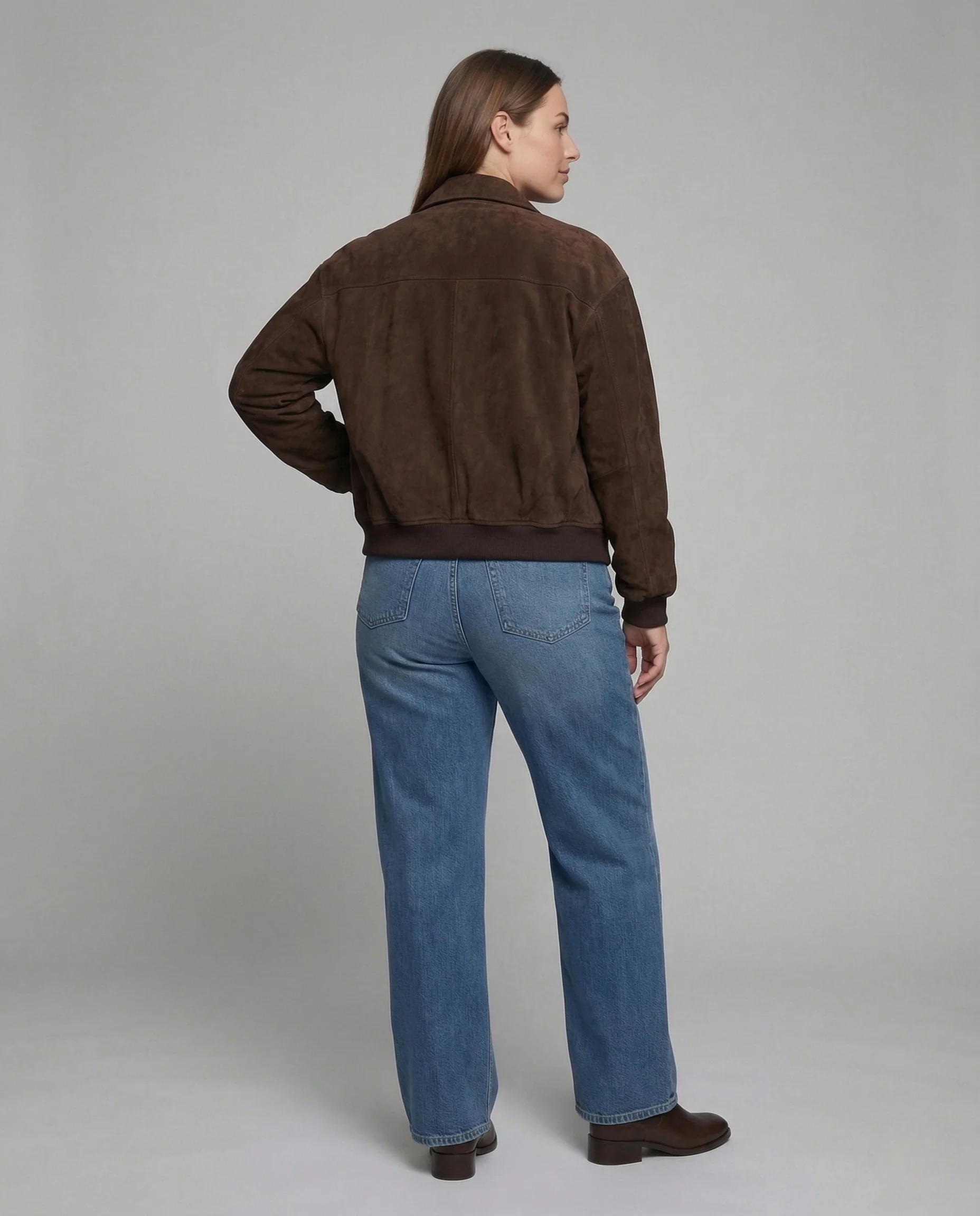 Damen Veloursleder Bomberjacke Weit - Image 4