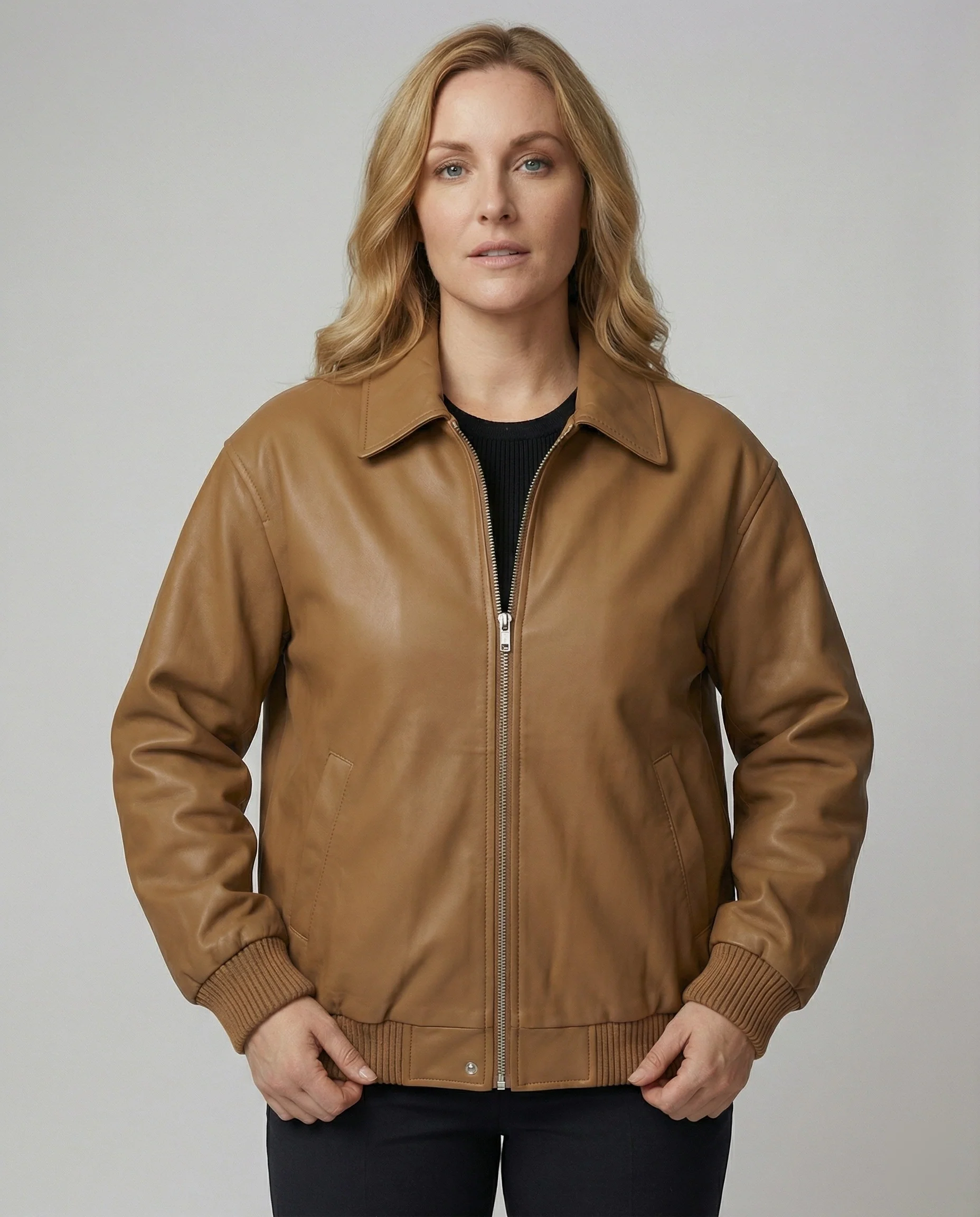Weit geschnittener Kunstlederblouson mit Reißverschluss und Hemdkragen Heidi-Mode - Image 4