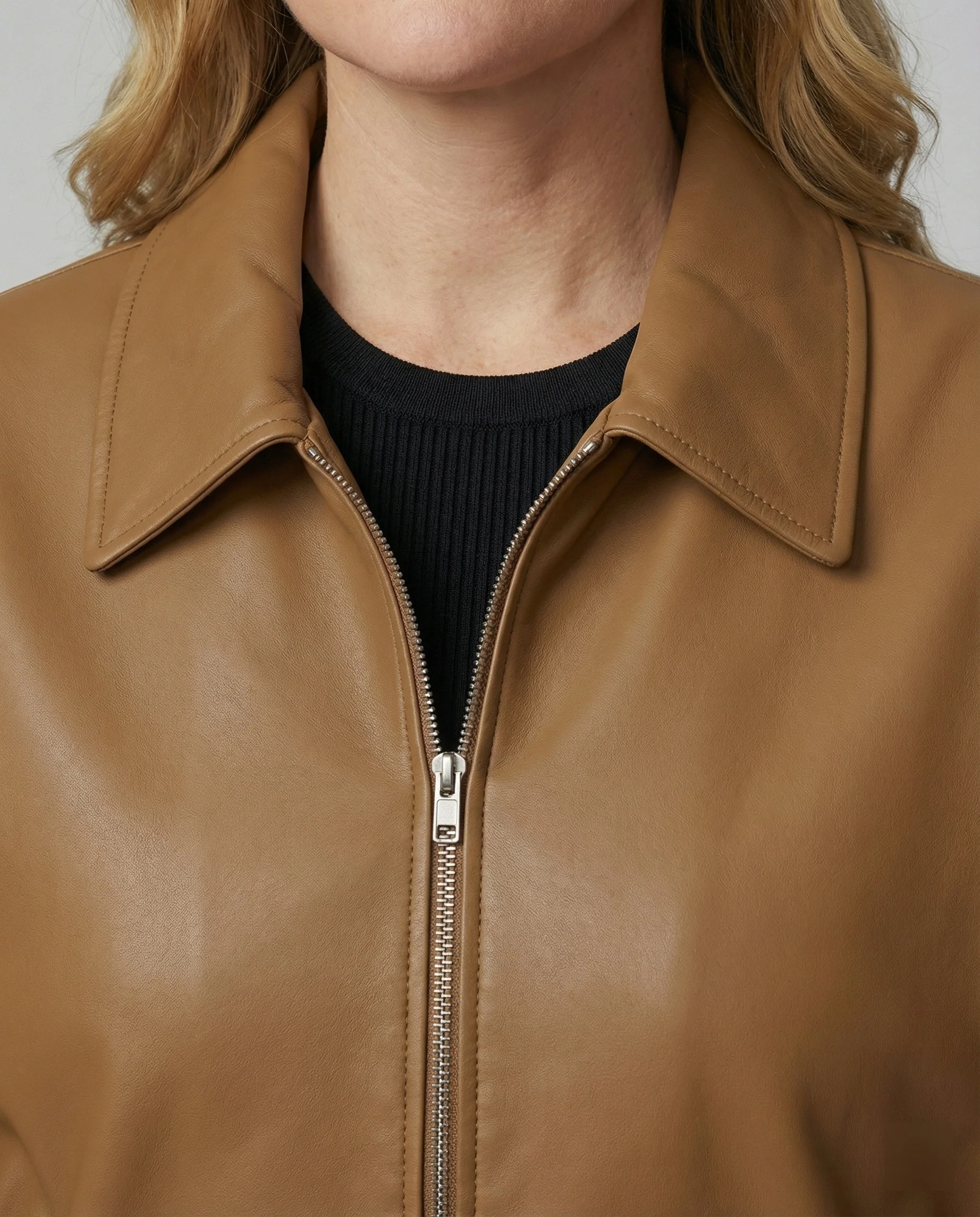 Weit geschnittener Kunstlederblouson mit Reißverschluss und Hemdkragen Heidi-Mode - Image 5