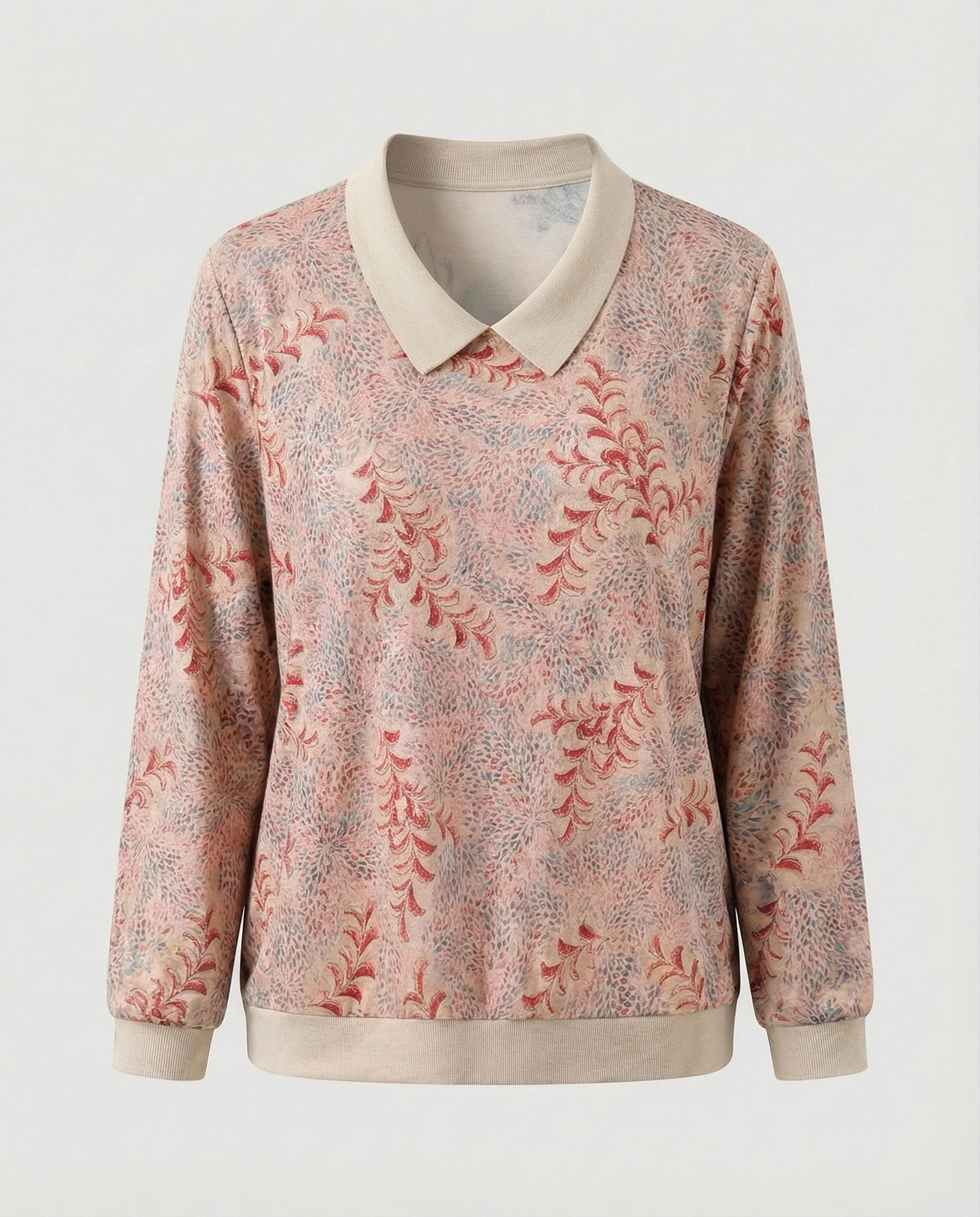 Weit geschnittenes Sweatshirt mit Polokragen und floralem Aquarellprint Heidi Mode - Image 7