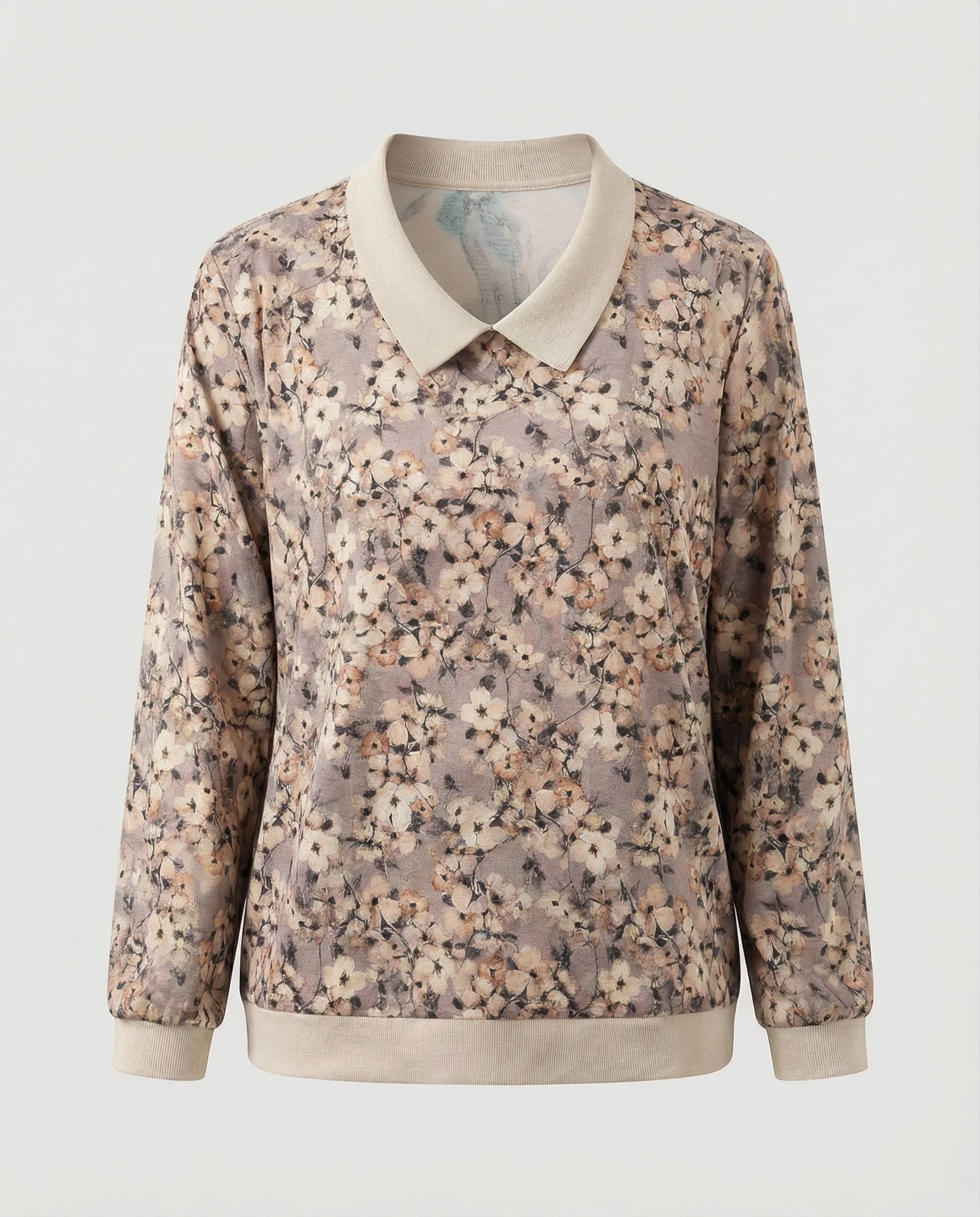 Weit geschnittenes Sweatshirt mit Polokragen und floralem Aquarellprint Heidi Mode - Image 8