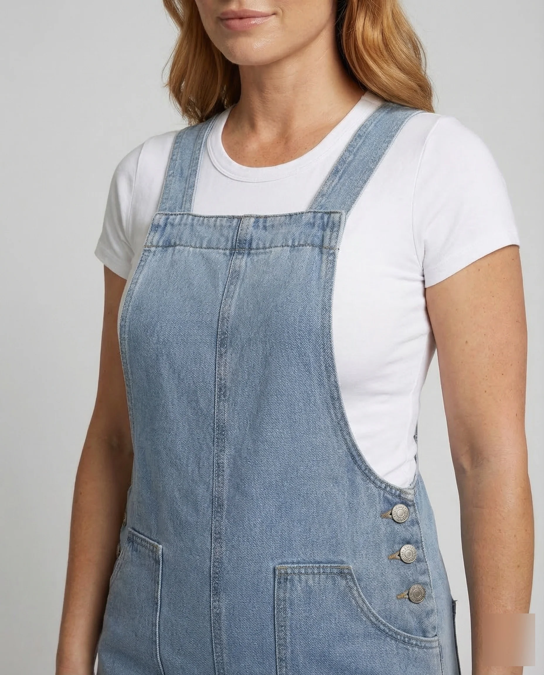 Damen Weite Denim Latzhose mit Geradem Bein und Großen Taschen - Image 2
