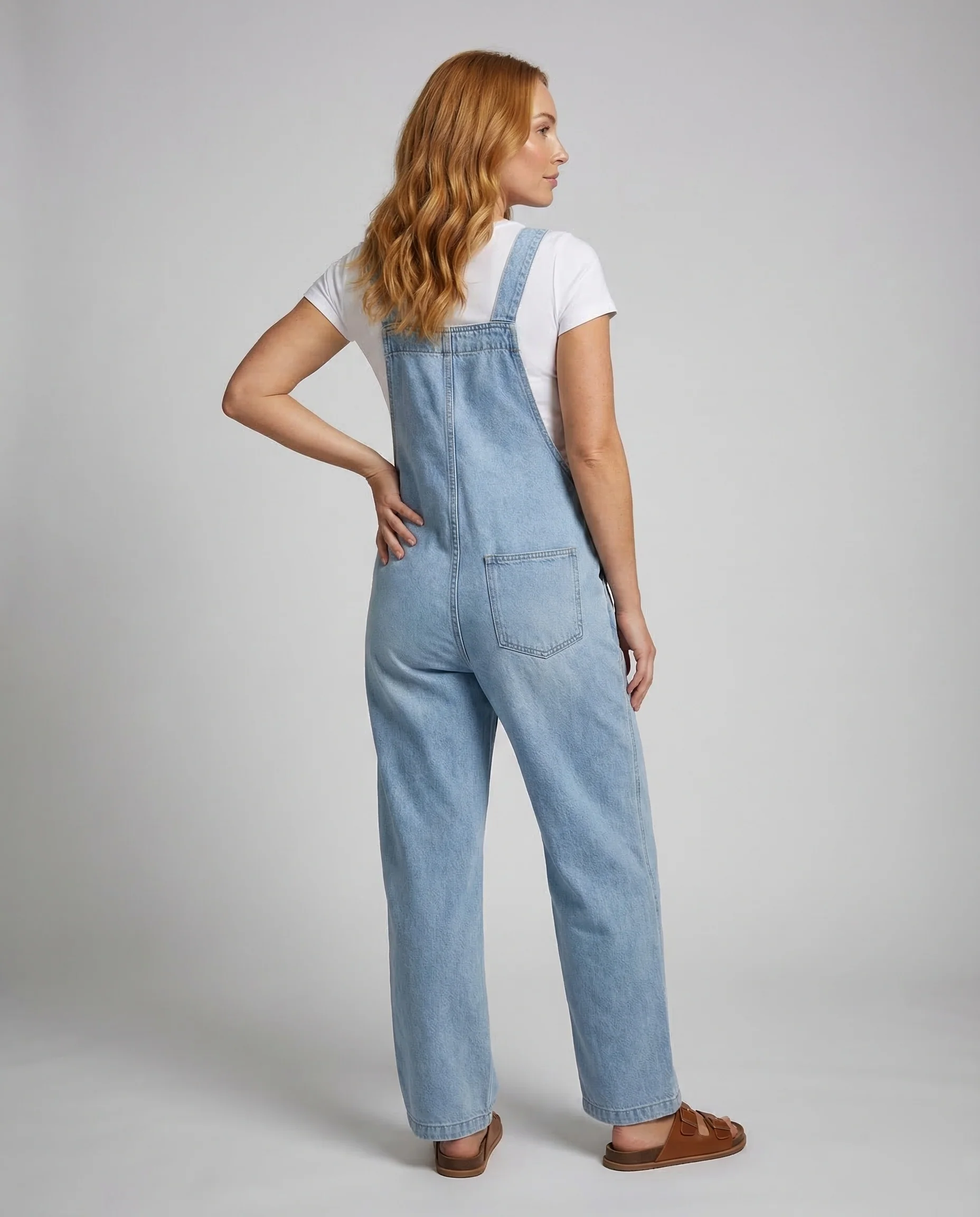 Damen Weite Denim Latzhose mit Geradem Bein und Großen Taschen - Image 3