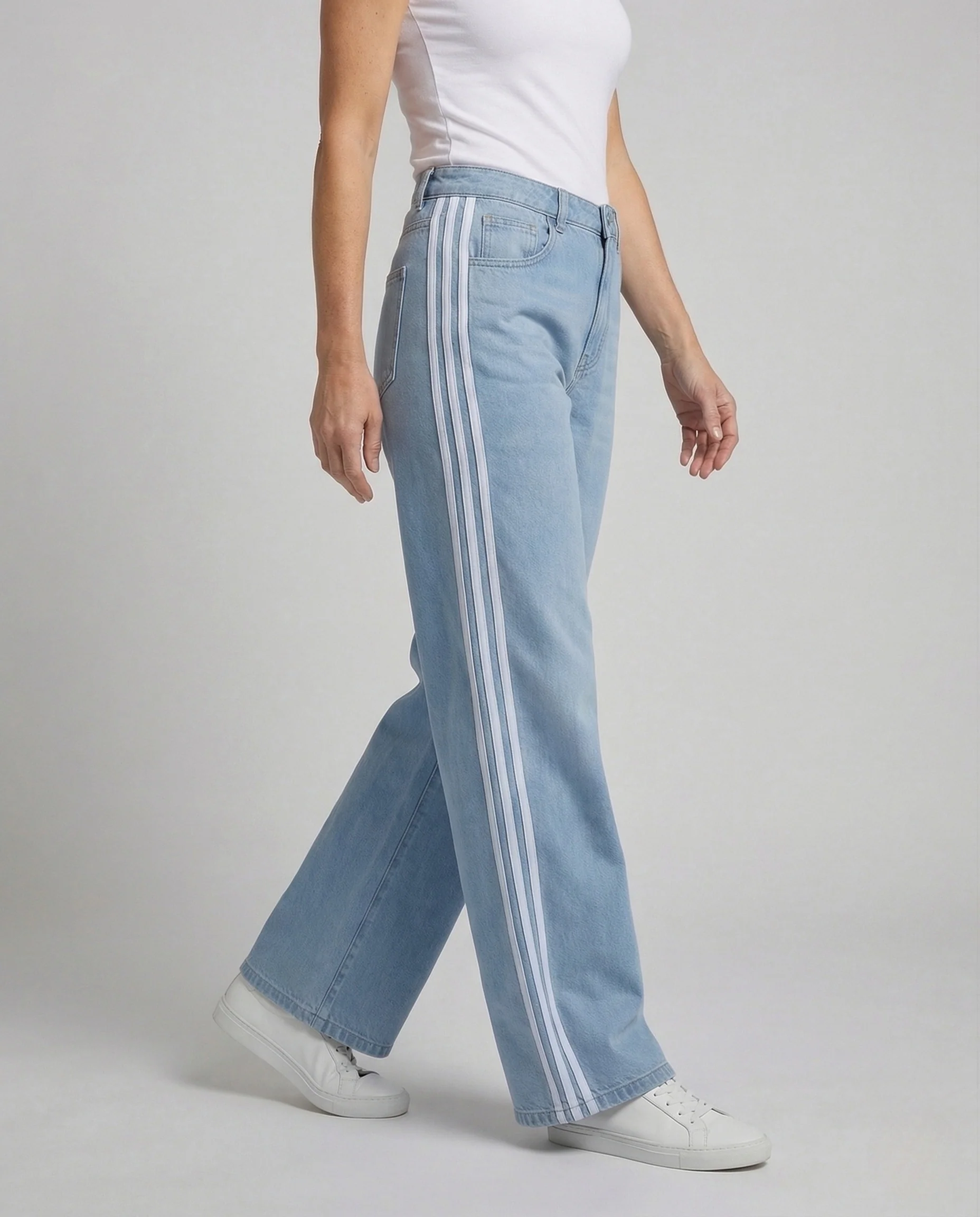 Damen Track Style Jeanshose High Waist Weit - Image 2