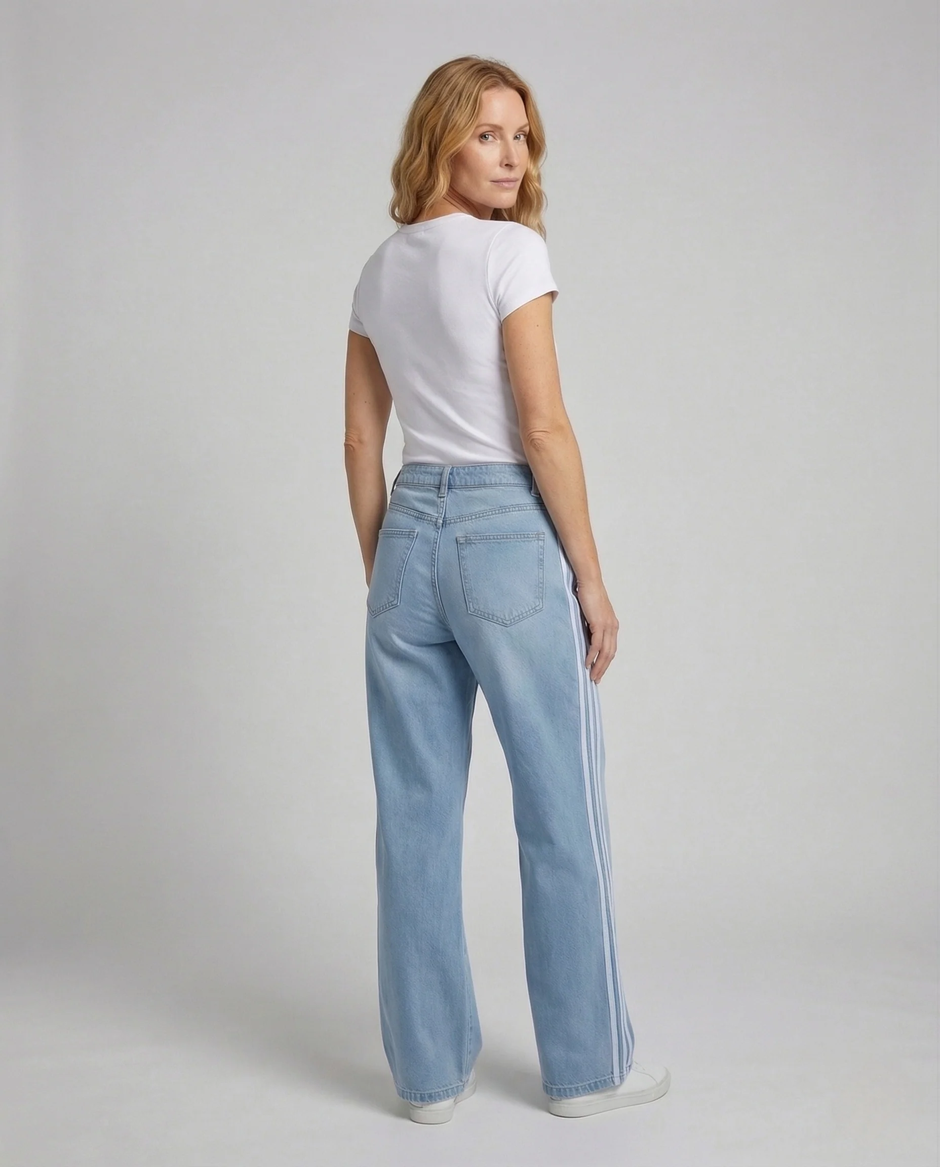 Damen Track Style Jeanshose High Waist Weit - Image 4