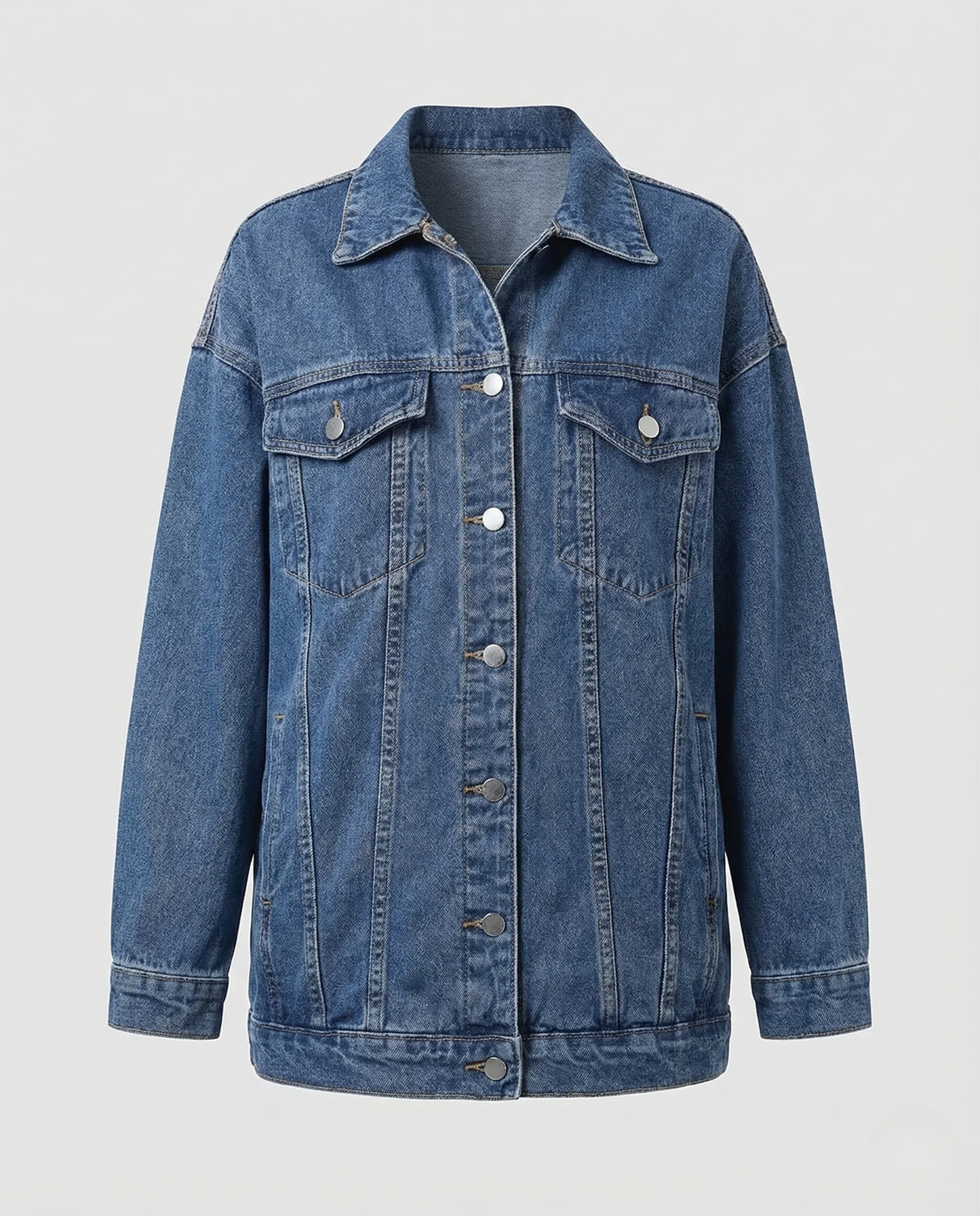 Damen Oversize Jeansjacke mit Brusttaschen und Klassischem Kragen - Image 5