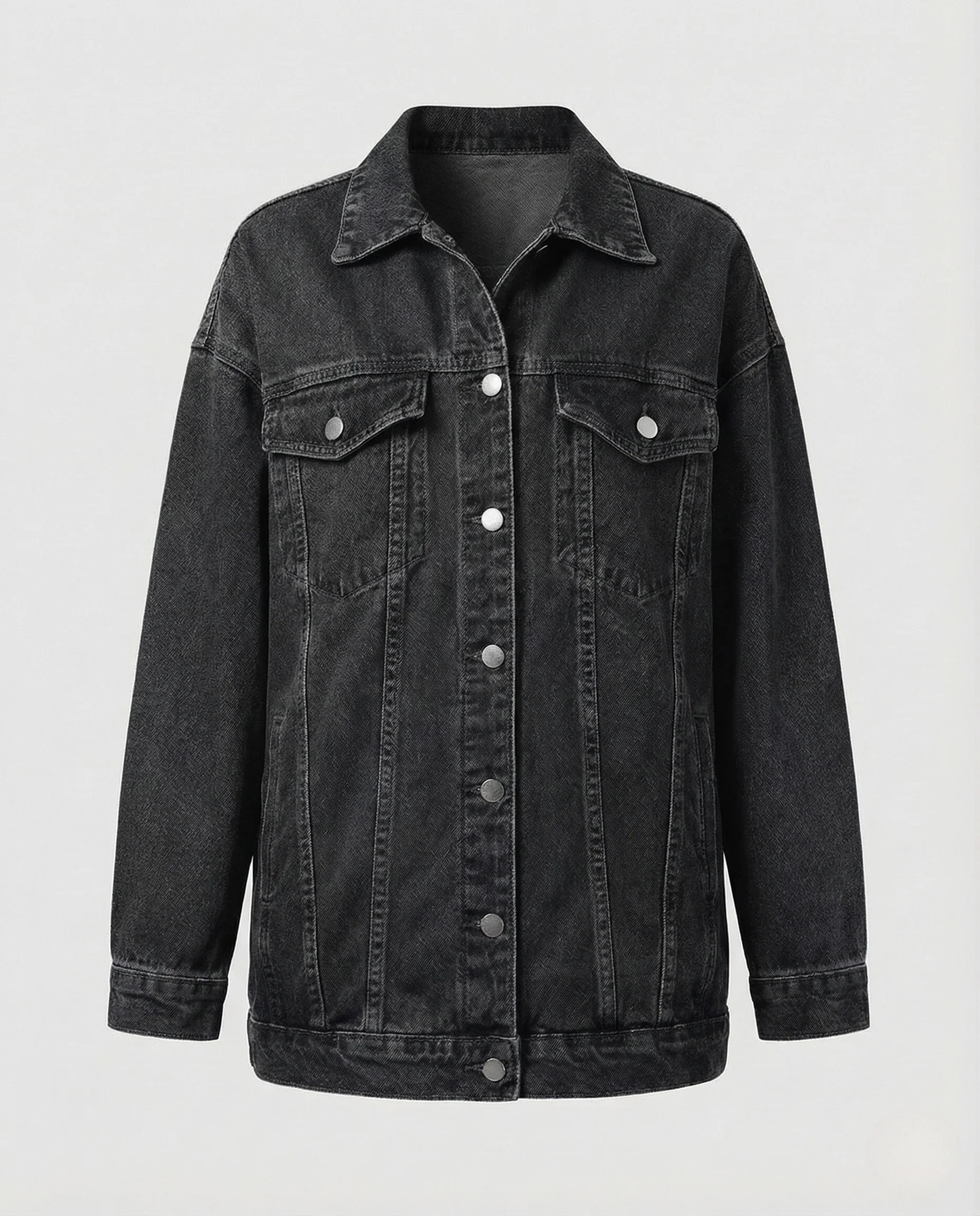 Damen Oversize Jeansjacke mit Brusttaschen und Klassischem Kragen - Image 6
