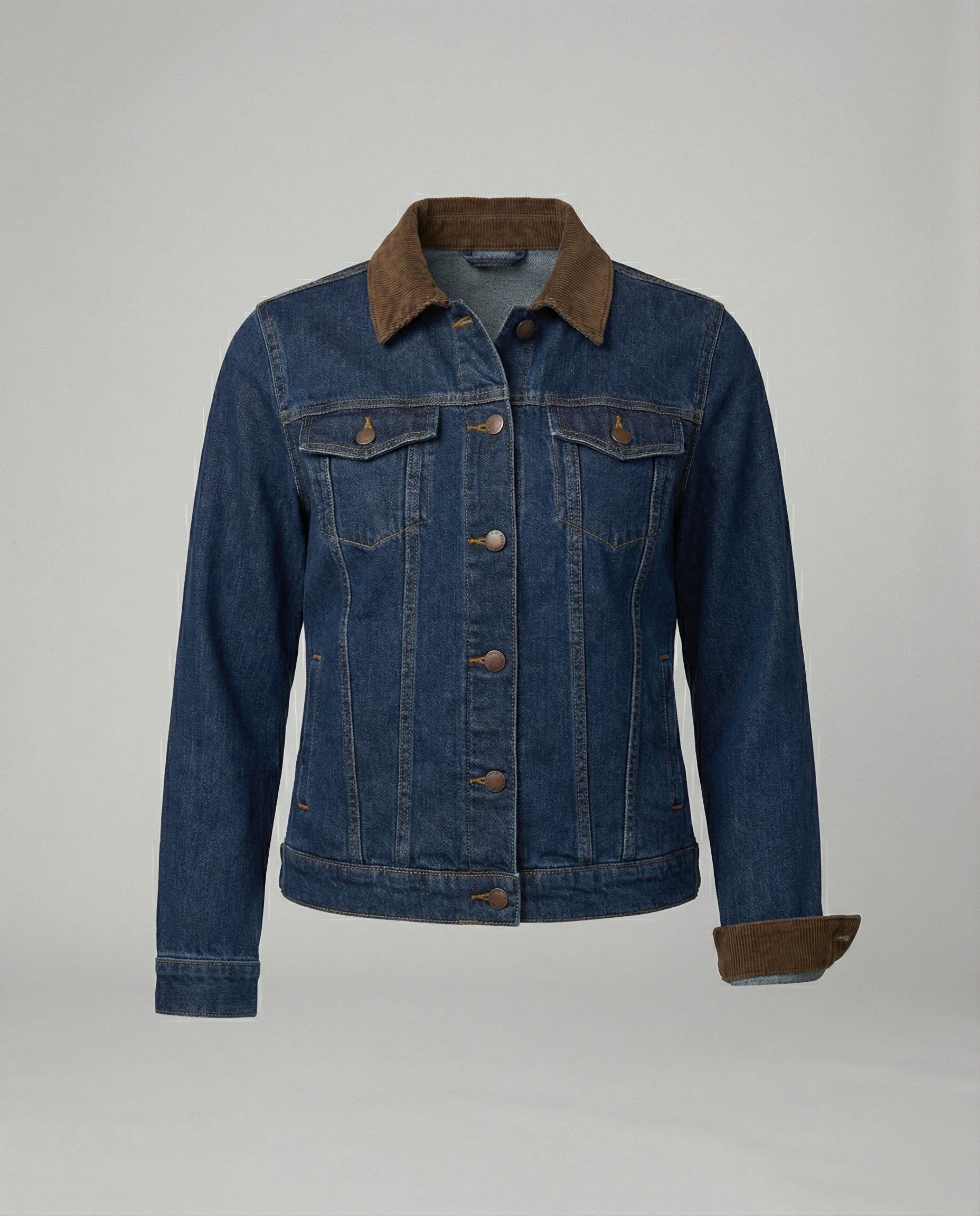 Weite Jeansjacke mit Cordkragen, Druckknopfverschluss und legerer Silhouette Heidi-Mode - Image 4