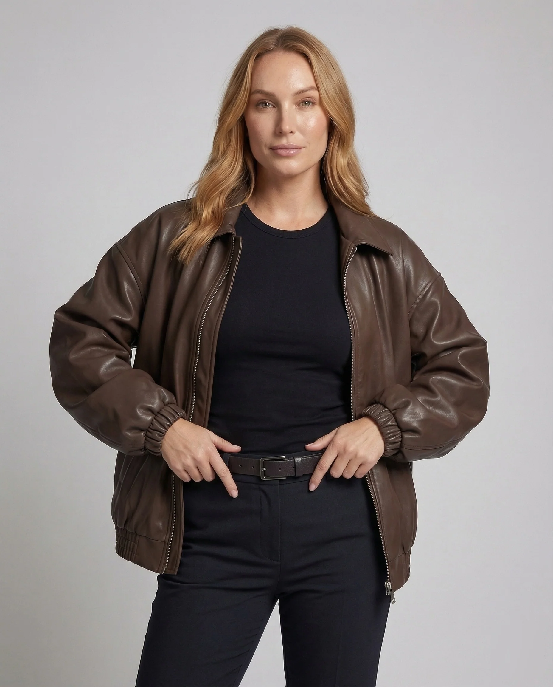 Damen Kunstlederjacke Weit Reißverschluss - Image 2