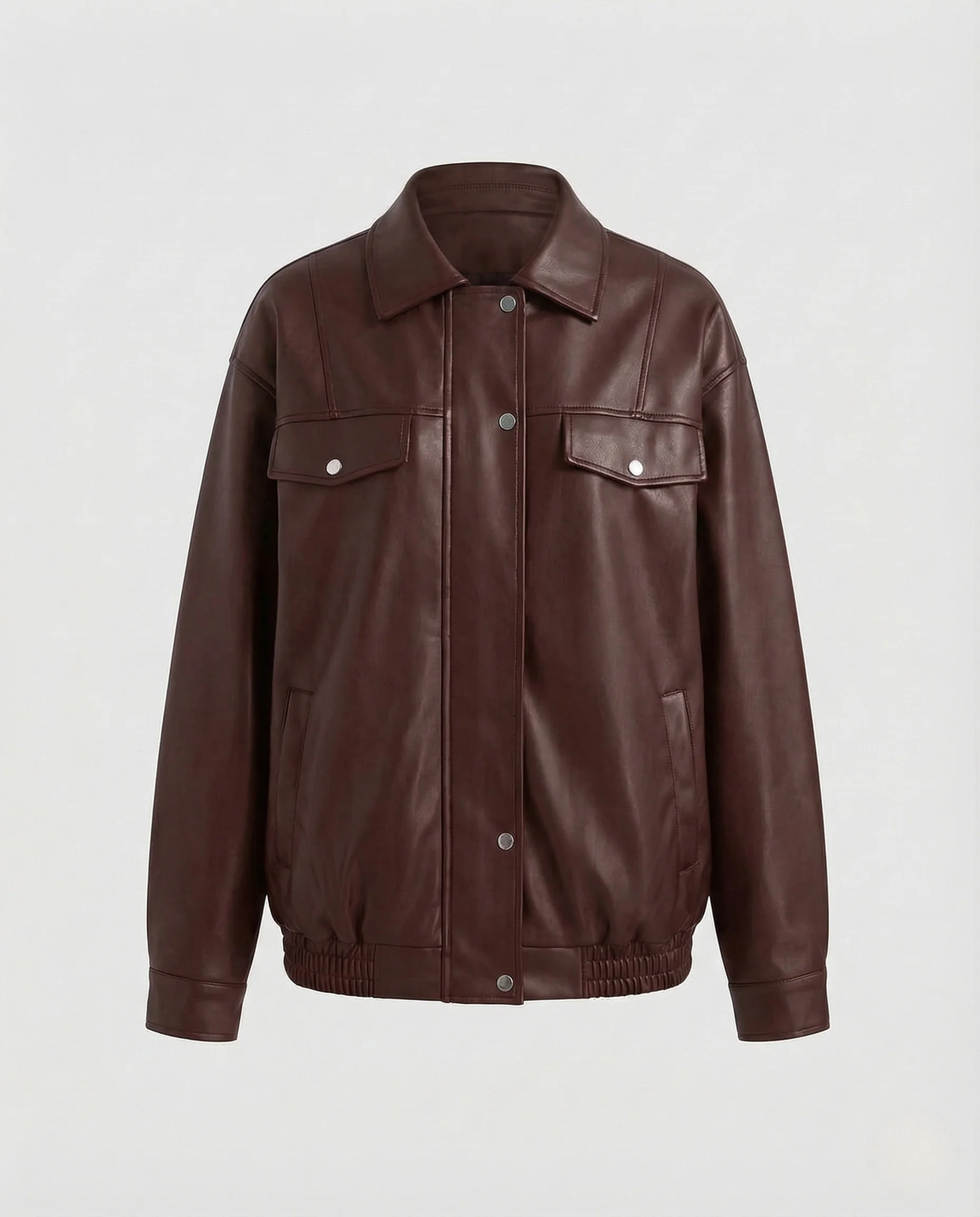 Damen Kunstlederjacke Weit Reißverschluss Elastischer Bund - Image 6