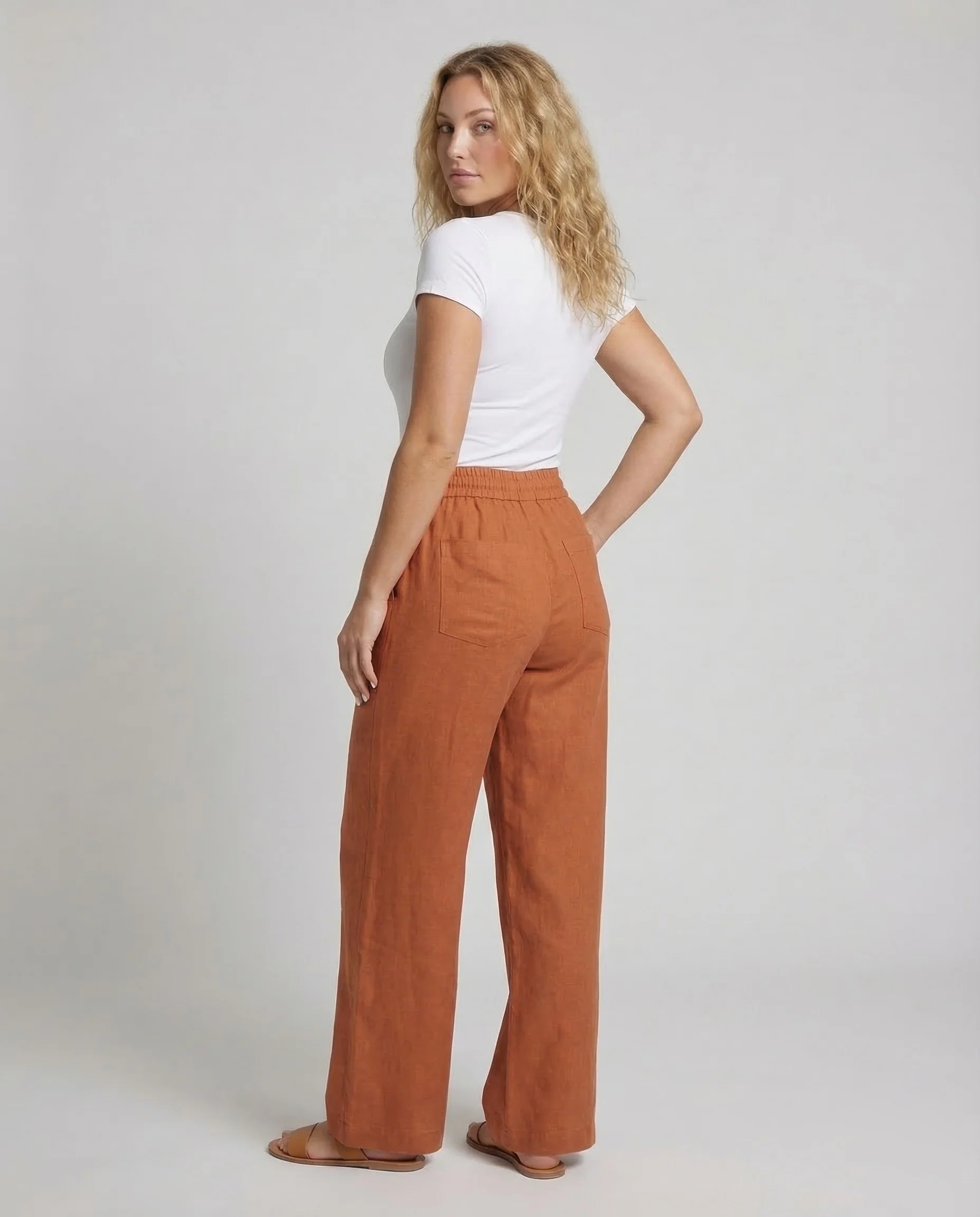 Damen Leinenhose Weit Tunnelzug - Image 4
