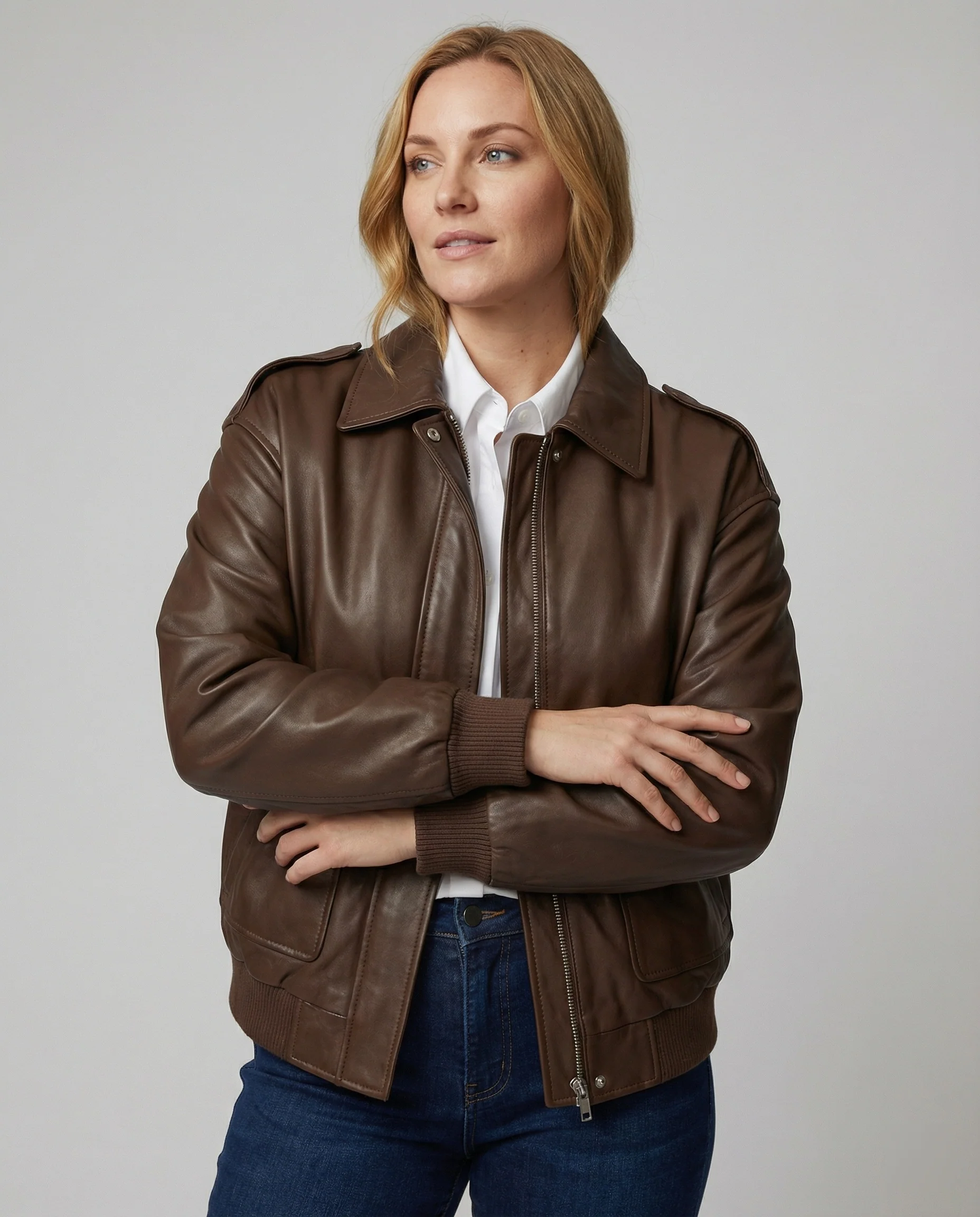 Weite Übergangsjacke im Hemdblouson-Stil aus softem Kunstleder mit verdeckter Reißverschlussleiste Heidi-Mode - Image 2