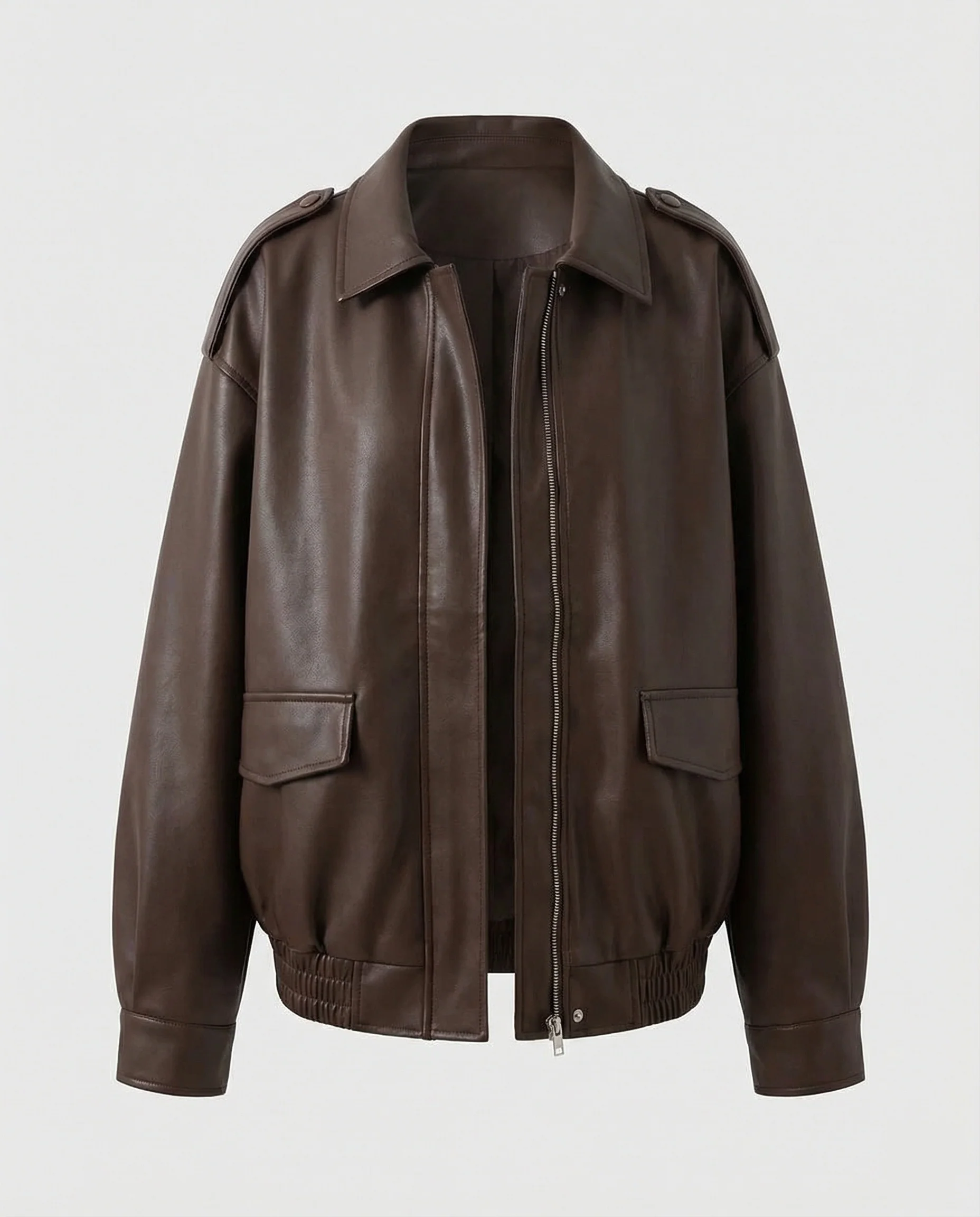 Weite Übergangsjacke im Hemdblouson-Stil aus softem Kunstleder mit verdeckter Reißverschlussleiste Heidi-Mode - Image 4