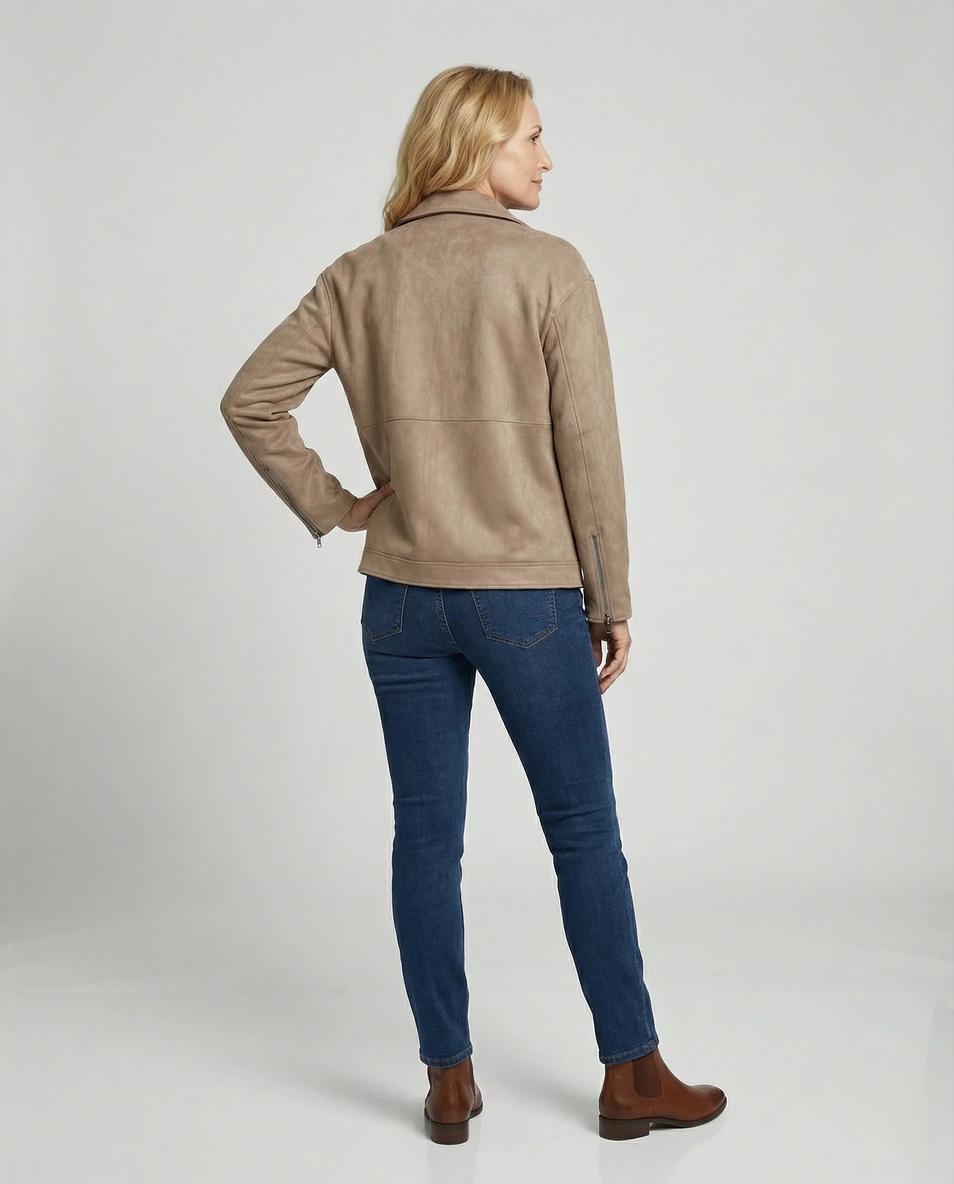 Braune Lederjacke Damen Veloursleder - Image 3