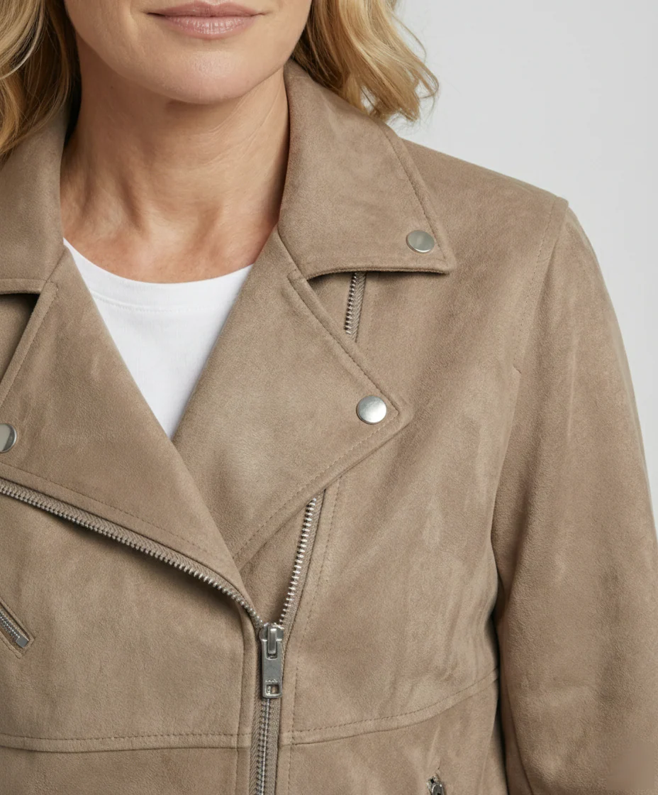Braune Lederjacke Damen Veloursleder - Image 4