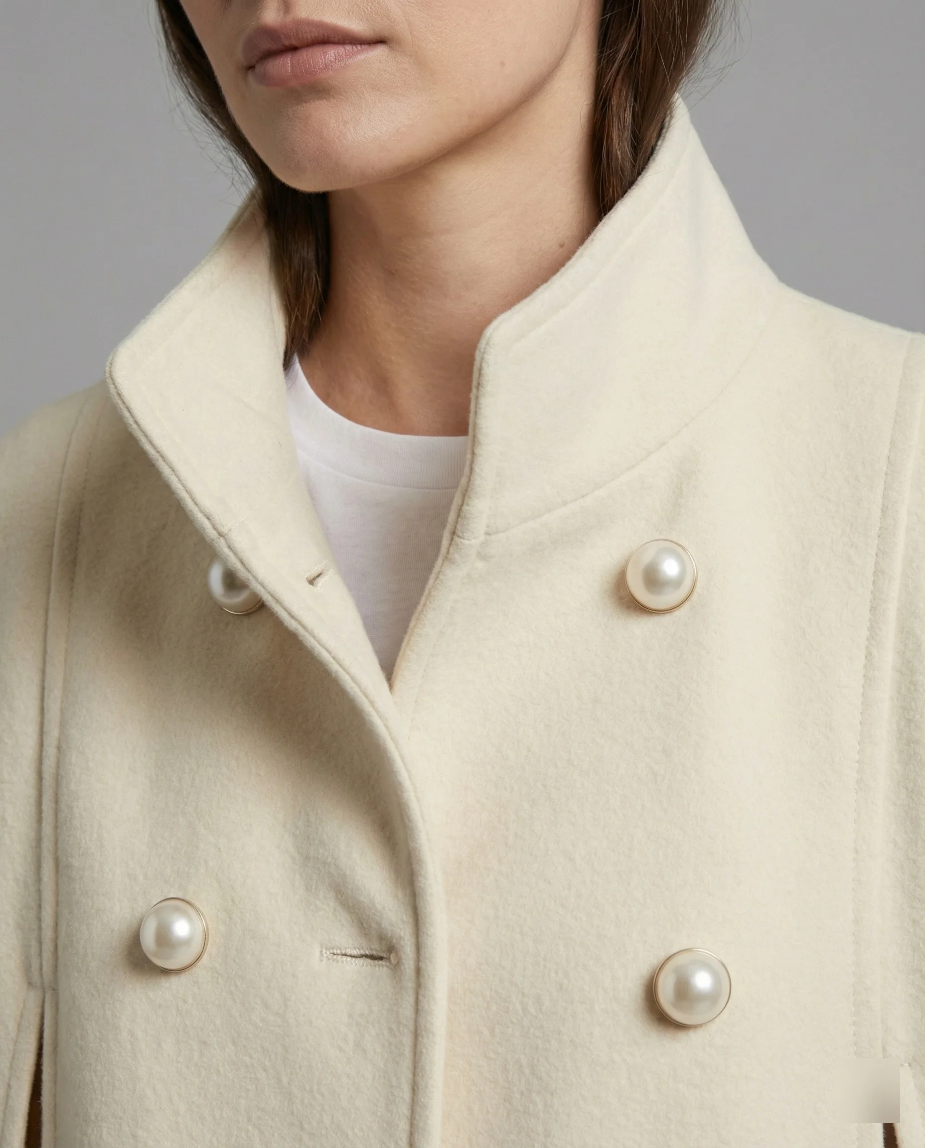 Weiter Wollmix-Cape mit Stehkragen und asymmetrischer Knopfleiste Heidi-Mode - Image 4