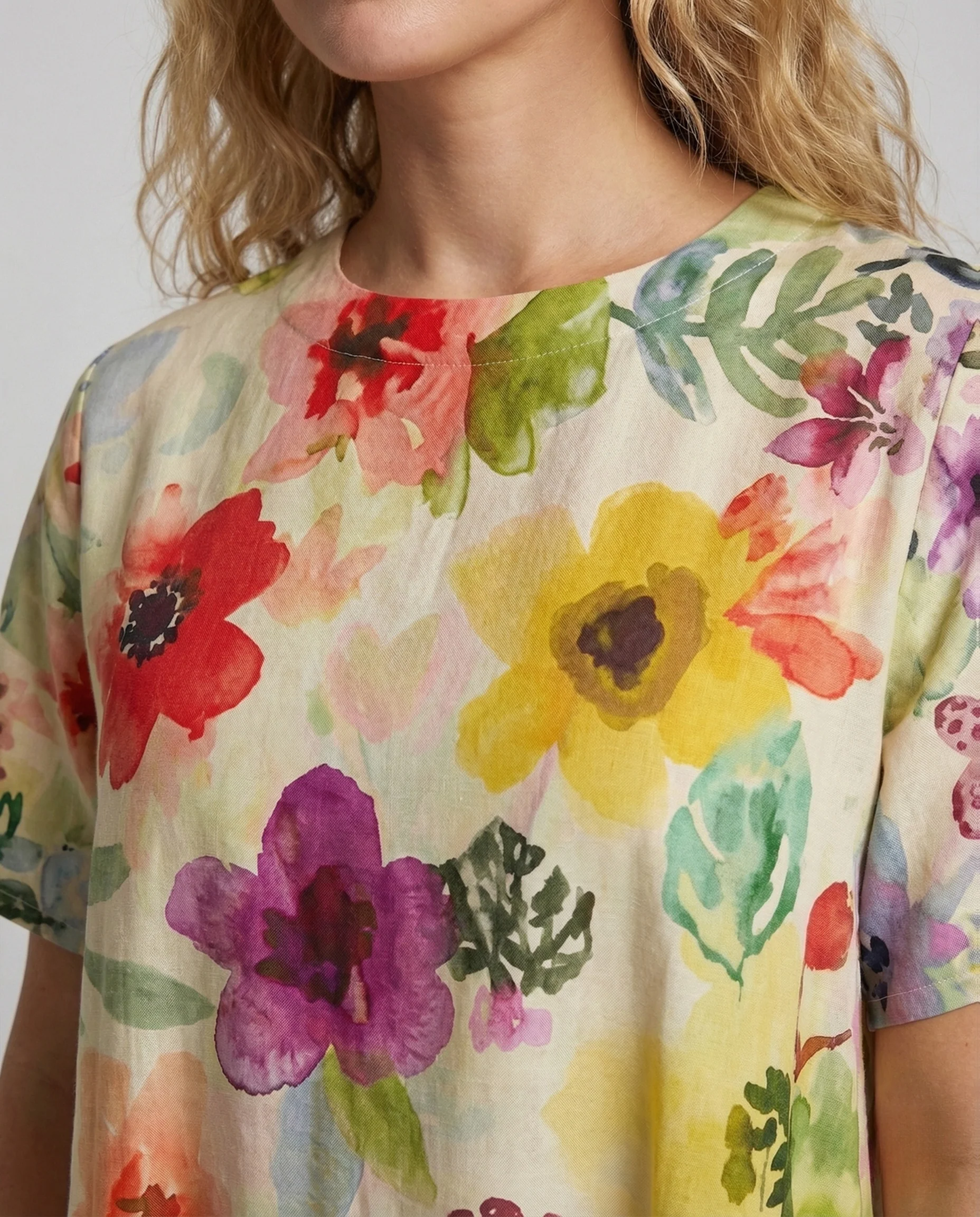 Damen Leinen Kaftankleid Blumen - Image 3