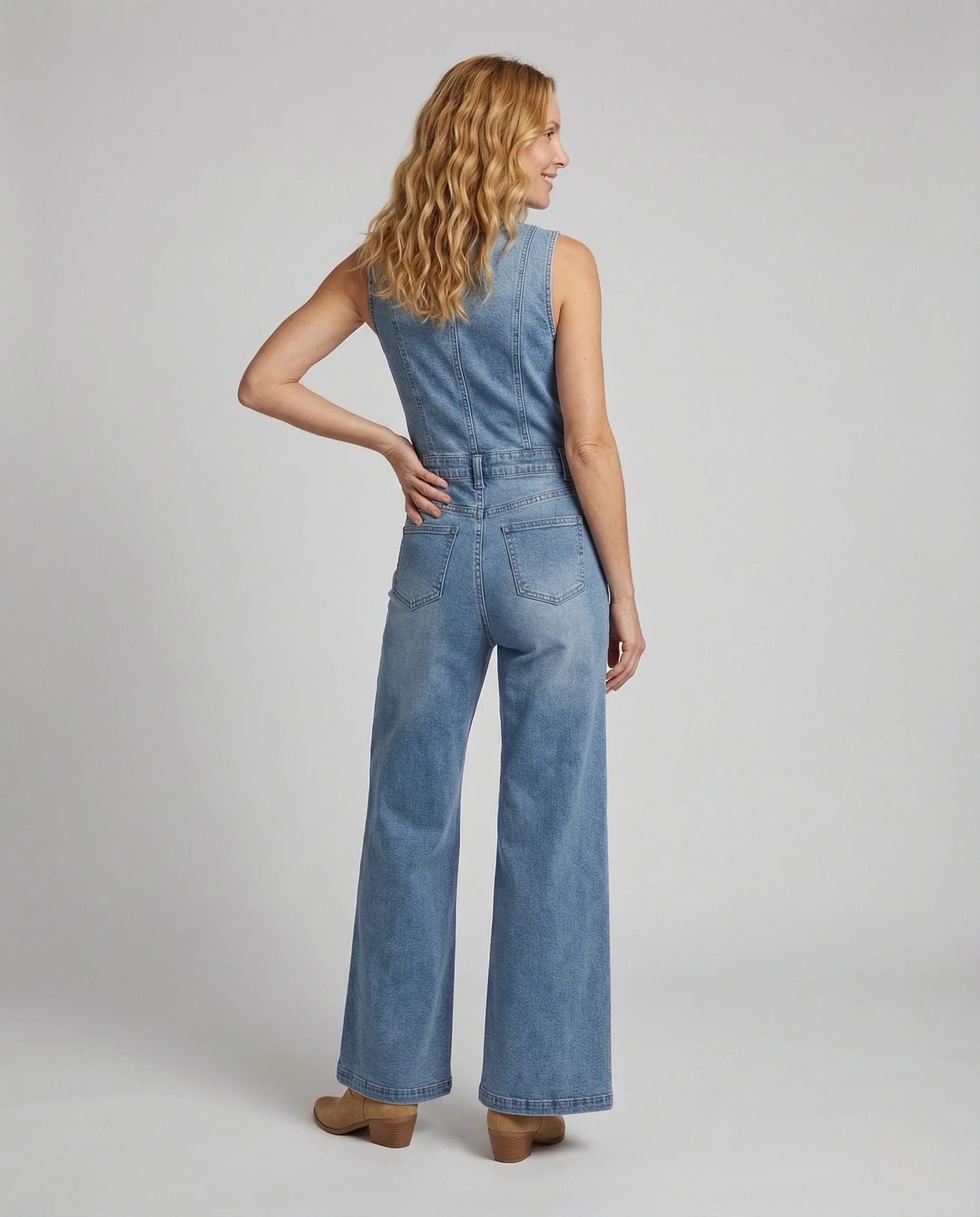 Damen Weites Denim Overall mit V Ausschnitt - Image 3