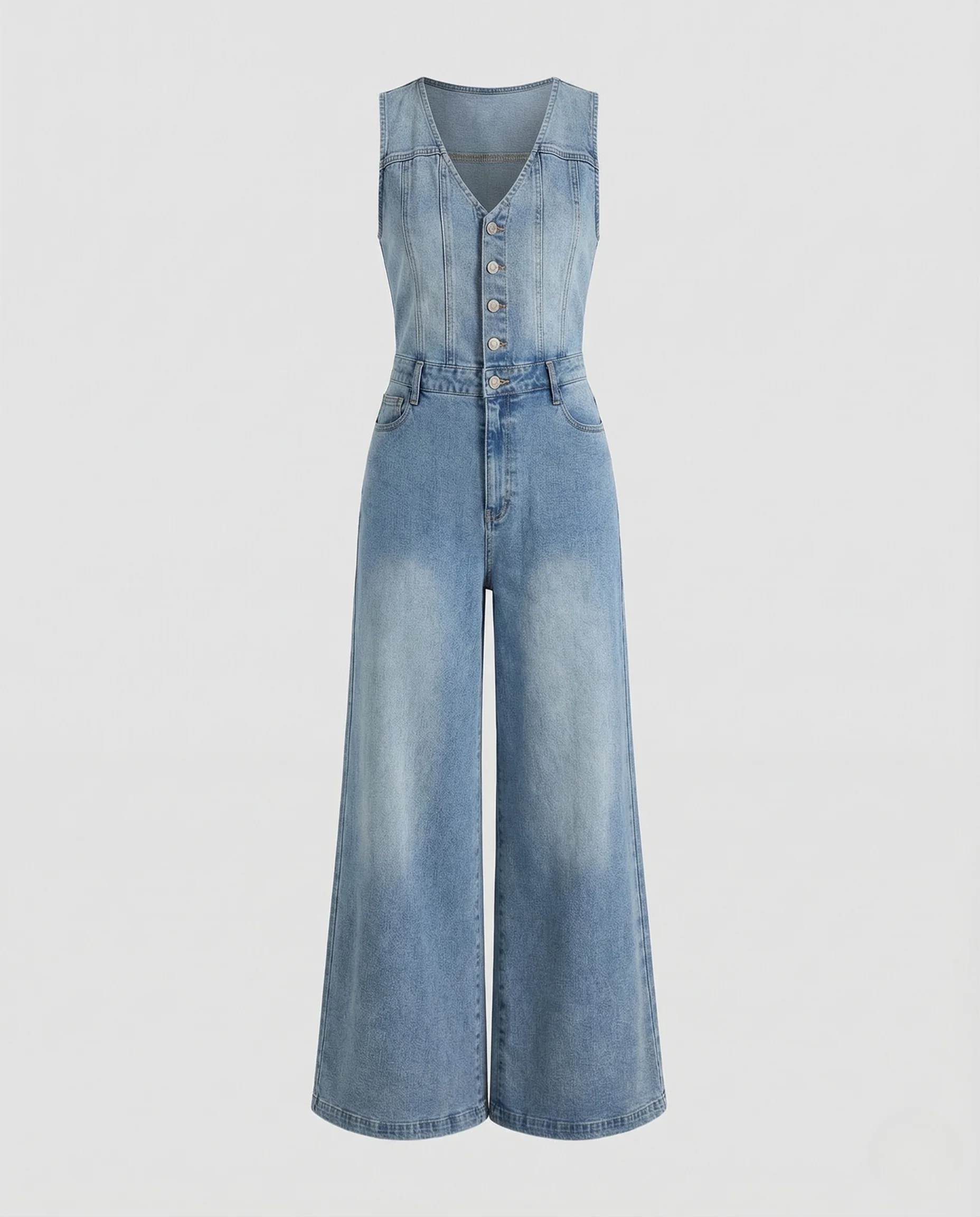 Damen Weites Denim Overall mit V Ausschnitt - Image 4