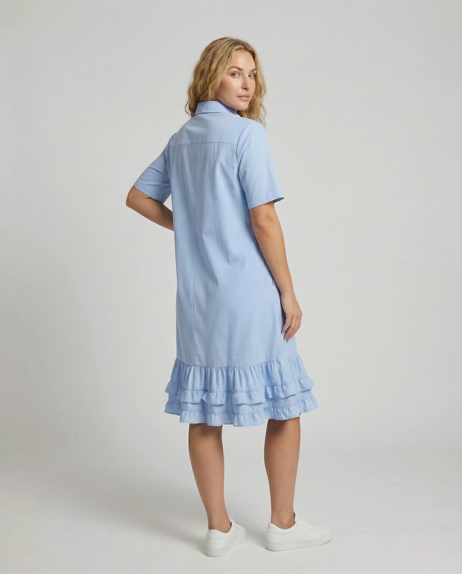 Damen Weites Hemdblusenkleid mit Volantsaum - Image 4