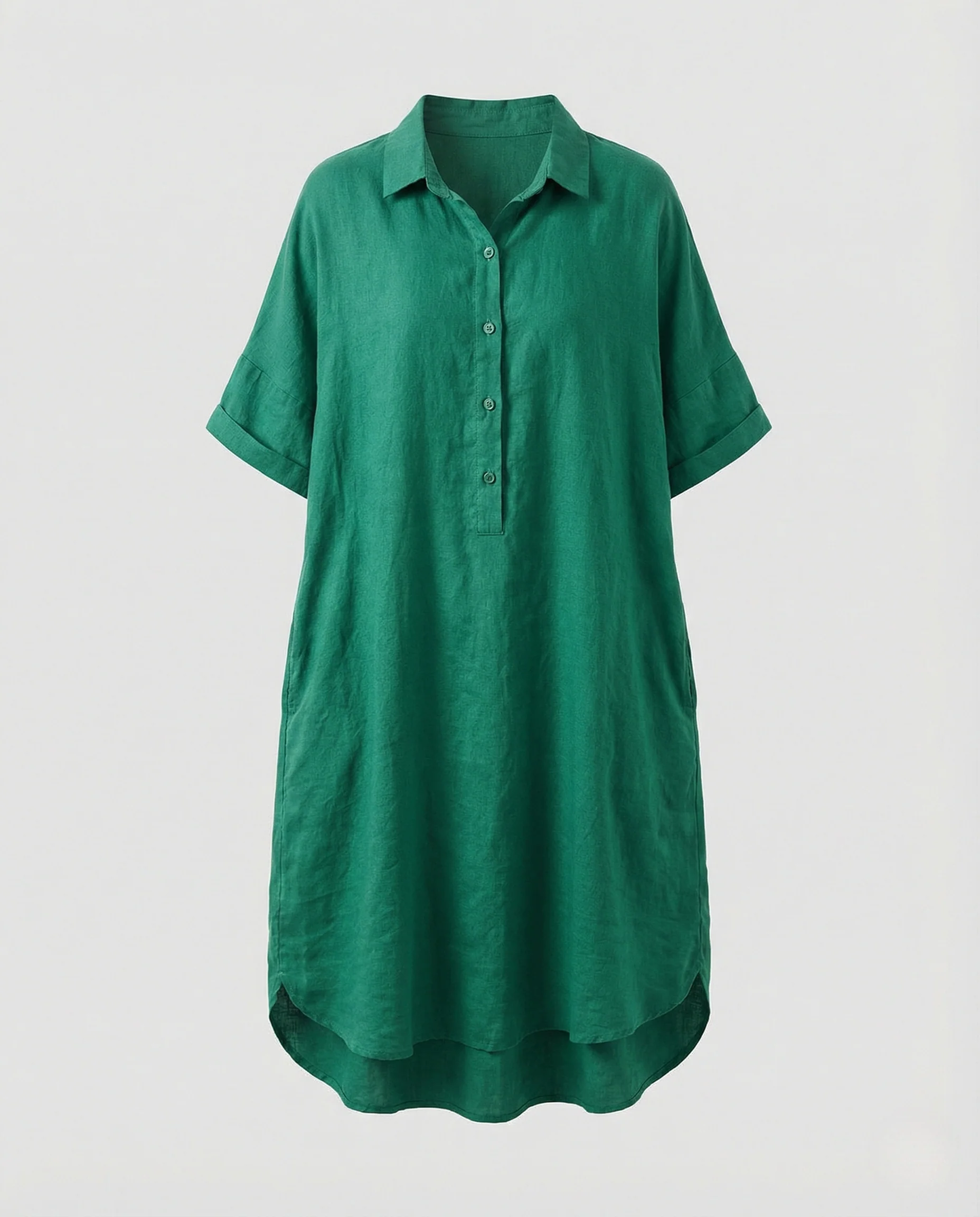 Damen Leinen Tunika Kleid mit Hemdkragen - Image 5