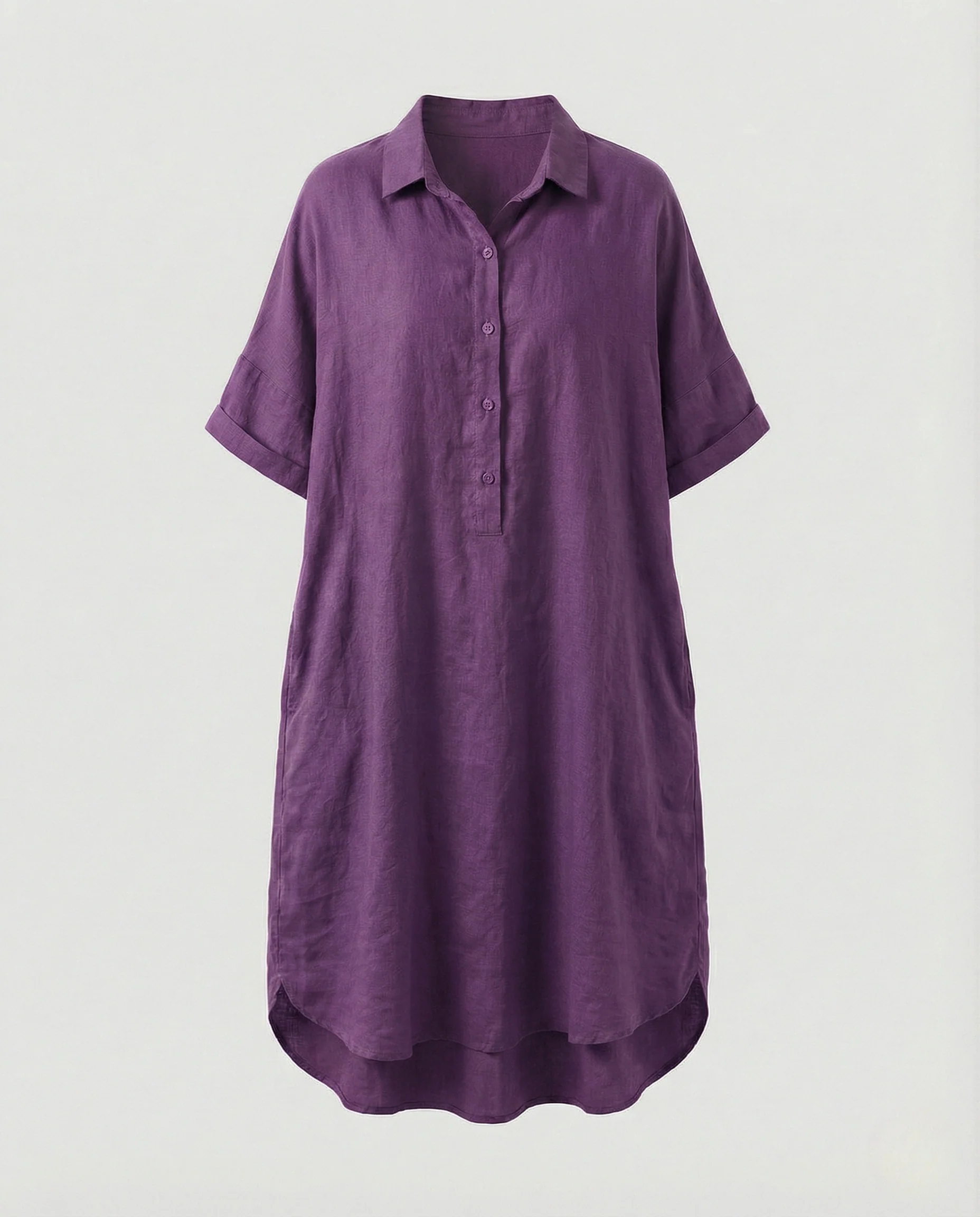 Damen Leinen Tunika Kleid mit Hemdkragen - Image 7
