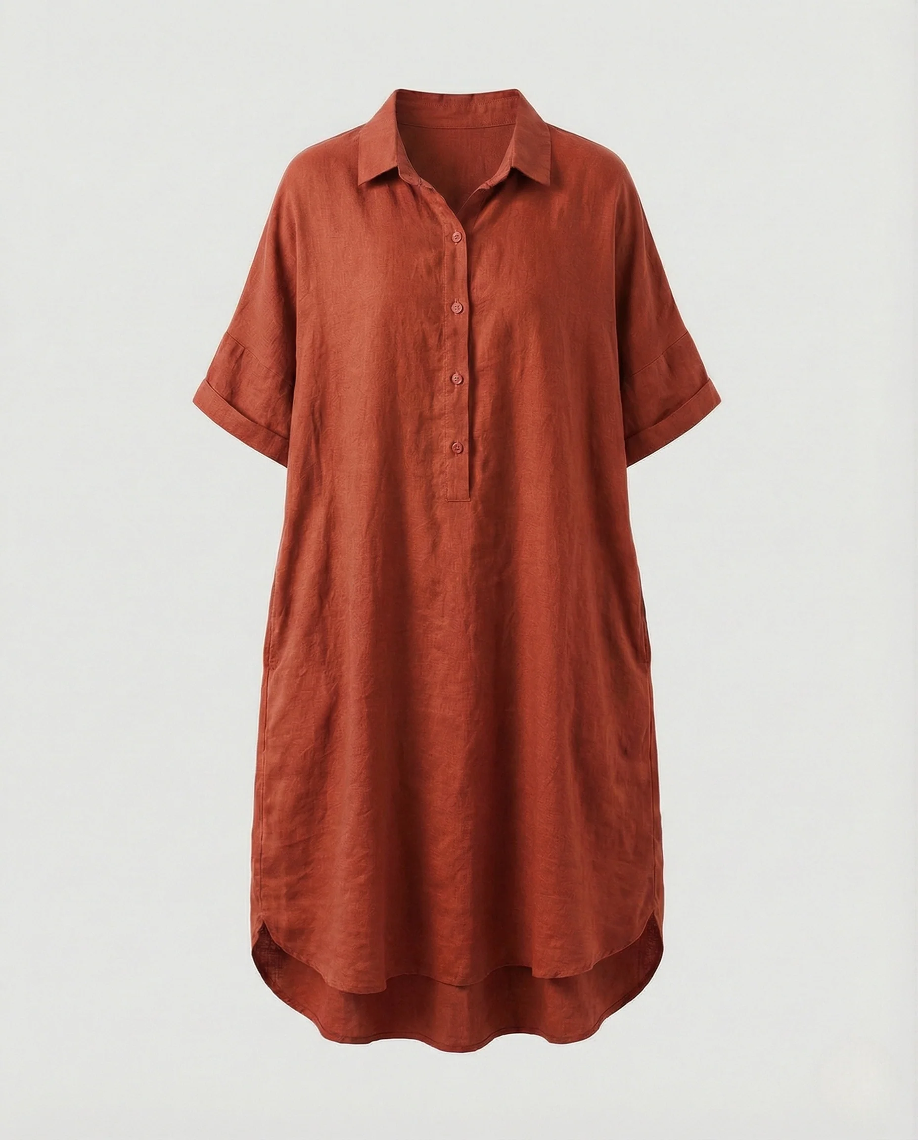 Damen Leinen Tunika Kleid mit Hemdkragen - Image 8
