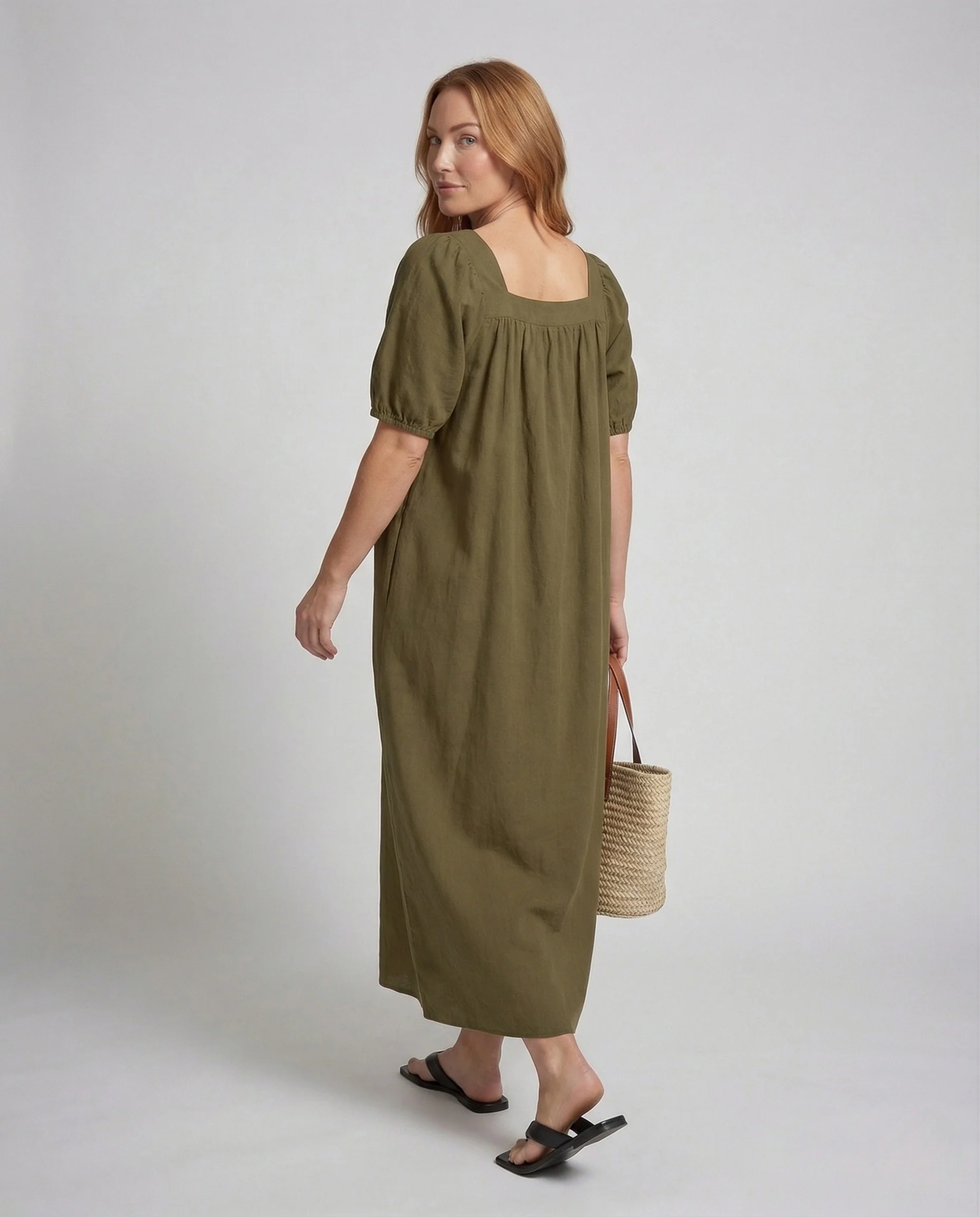 Damen A-Linien Maxikleid mit Puffärmeln - Image 2