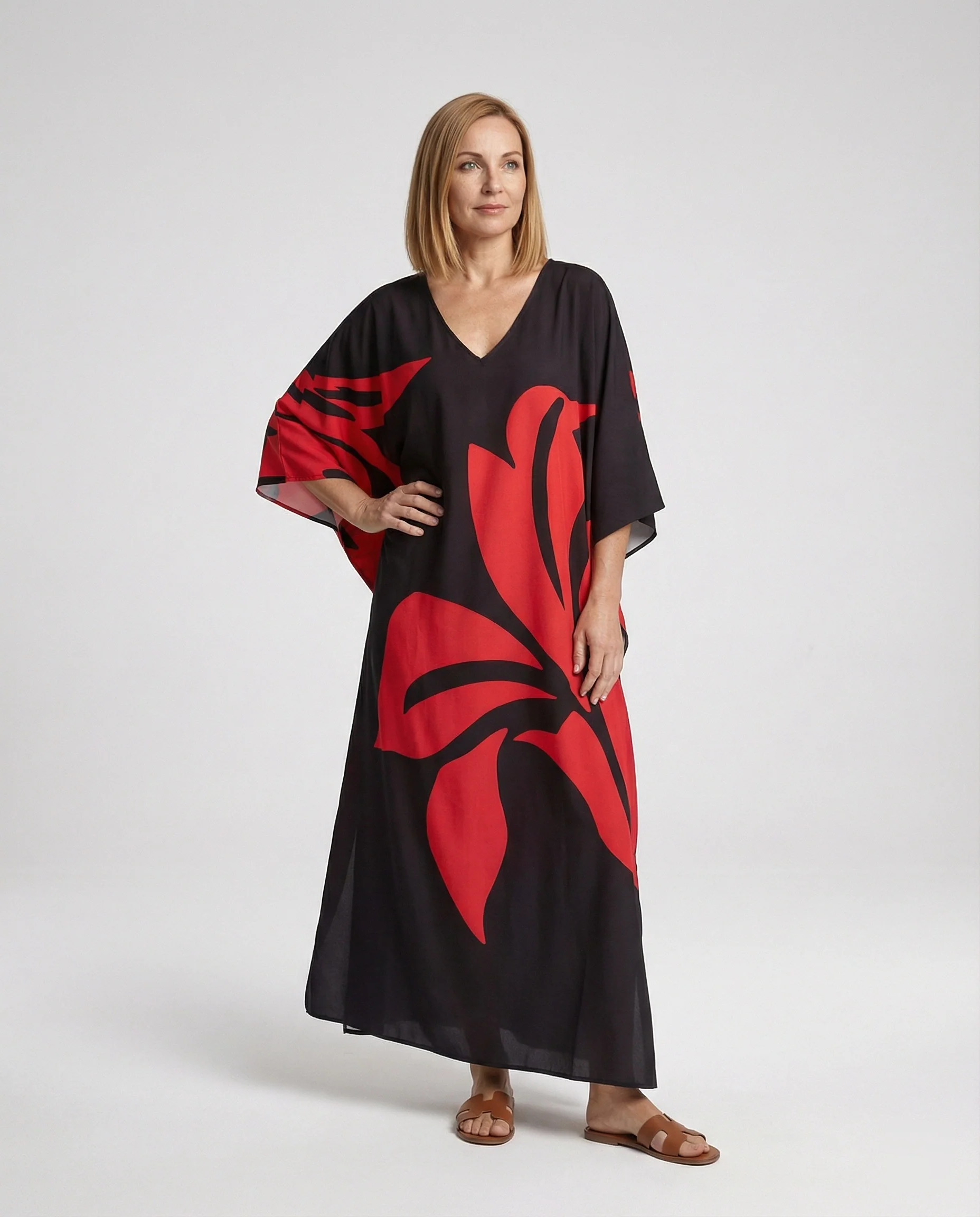 Damen Maxikleid Kaftan V-Ausschnitt - Image 3