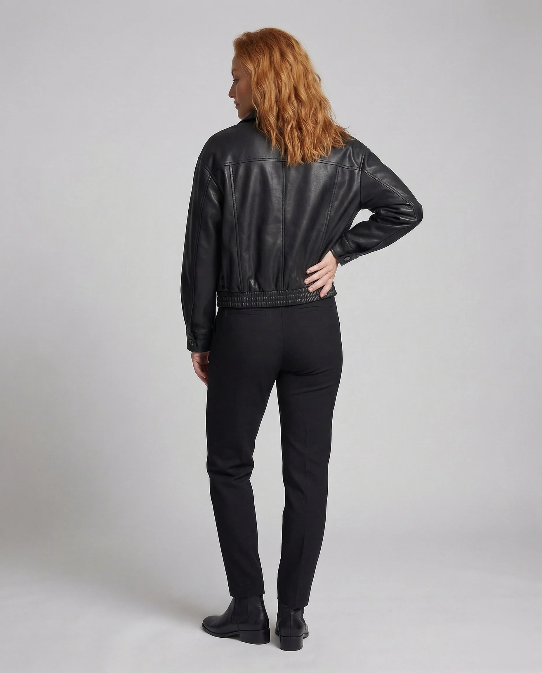 Damen Kunstleder Bomberjacke Oversize - Image 4