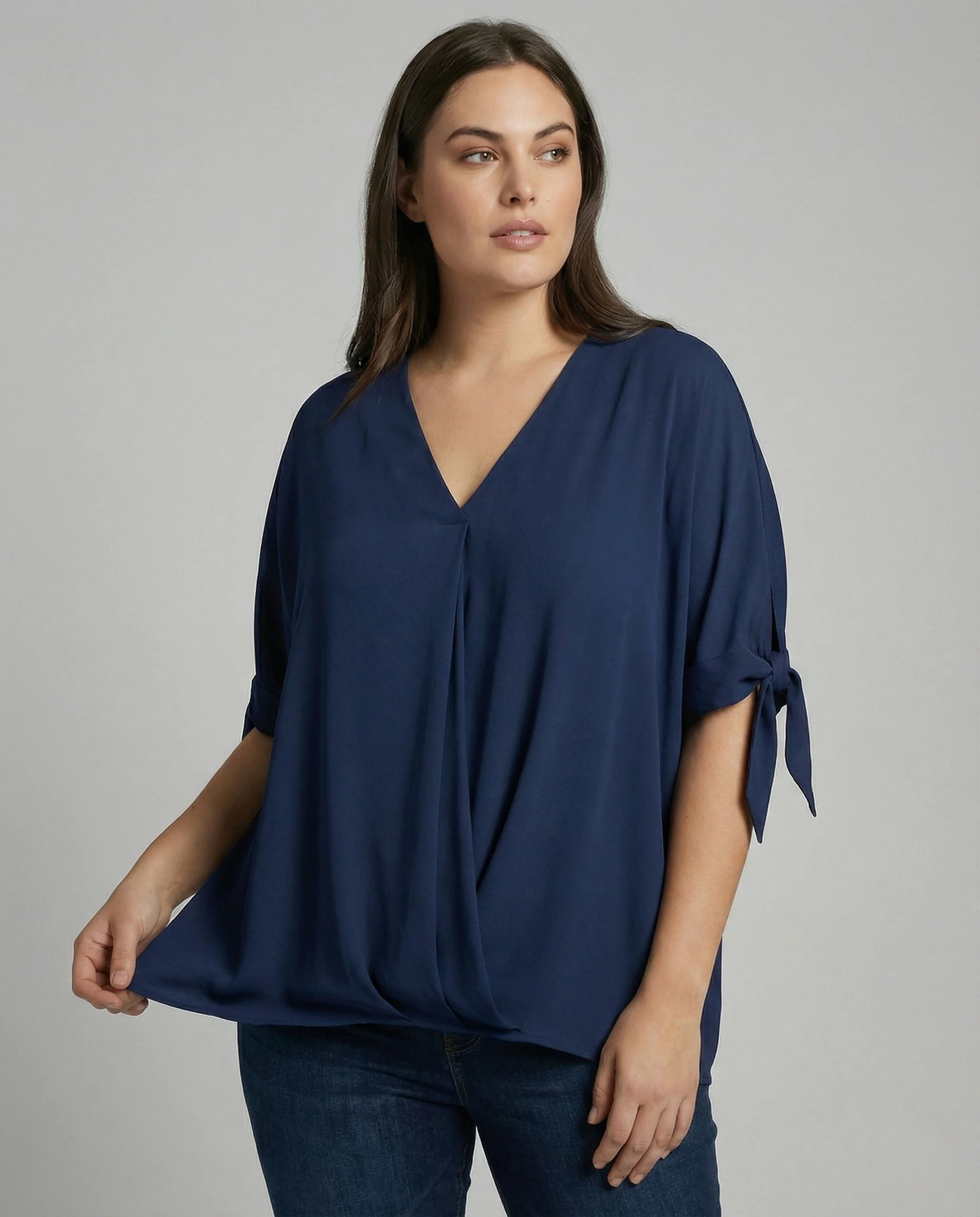 Damen V-Ausschnitt Bluse mit Bindärmeln - Image 2