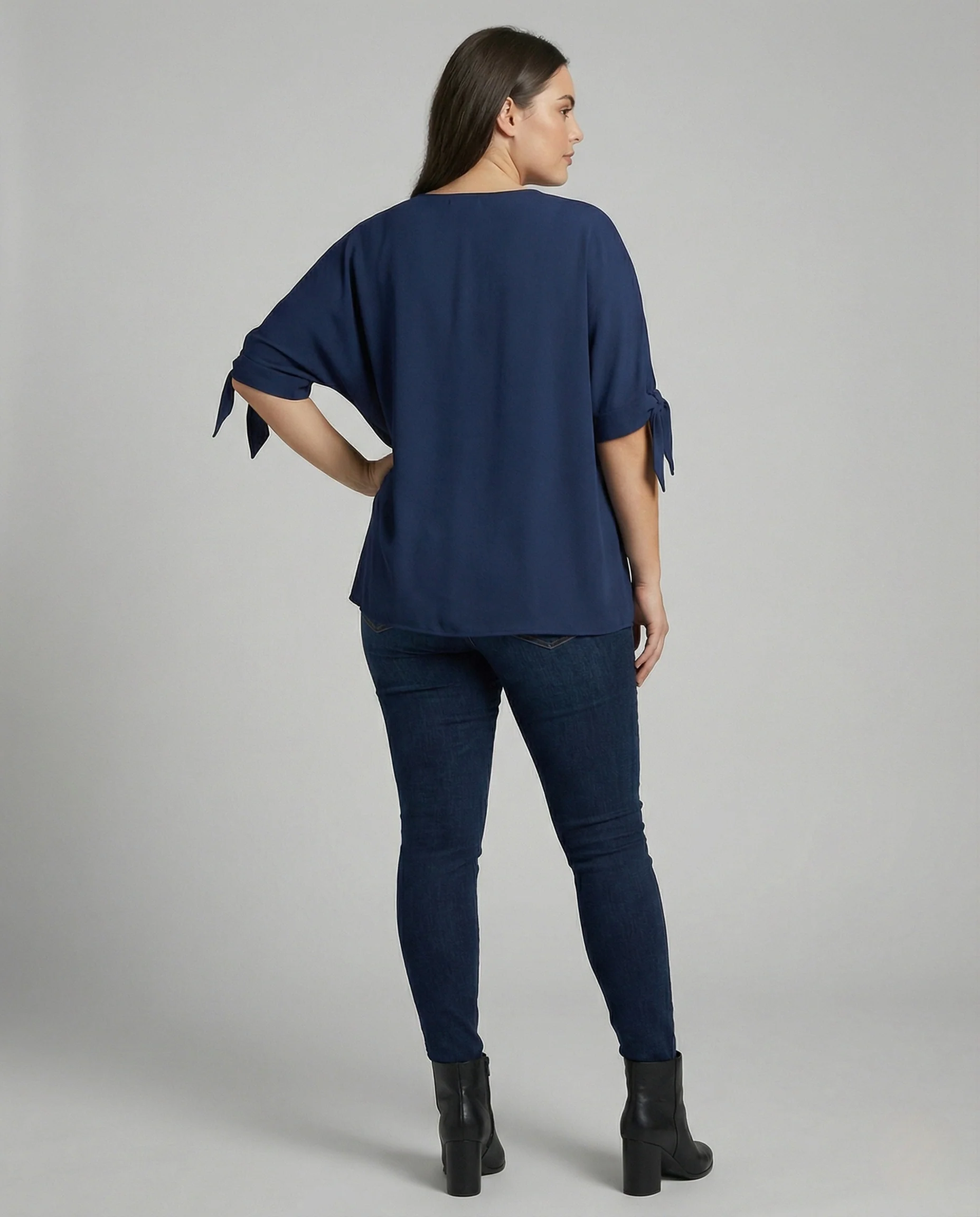 Damen V-Ausschnitt Bluse mit Bindärmeln - Image 4