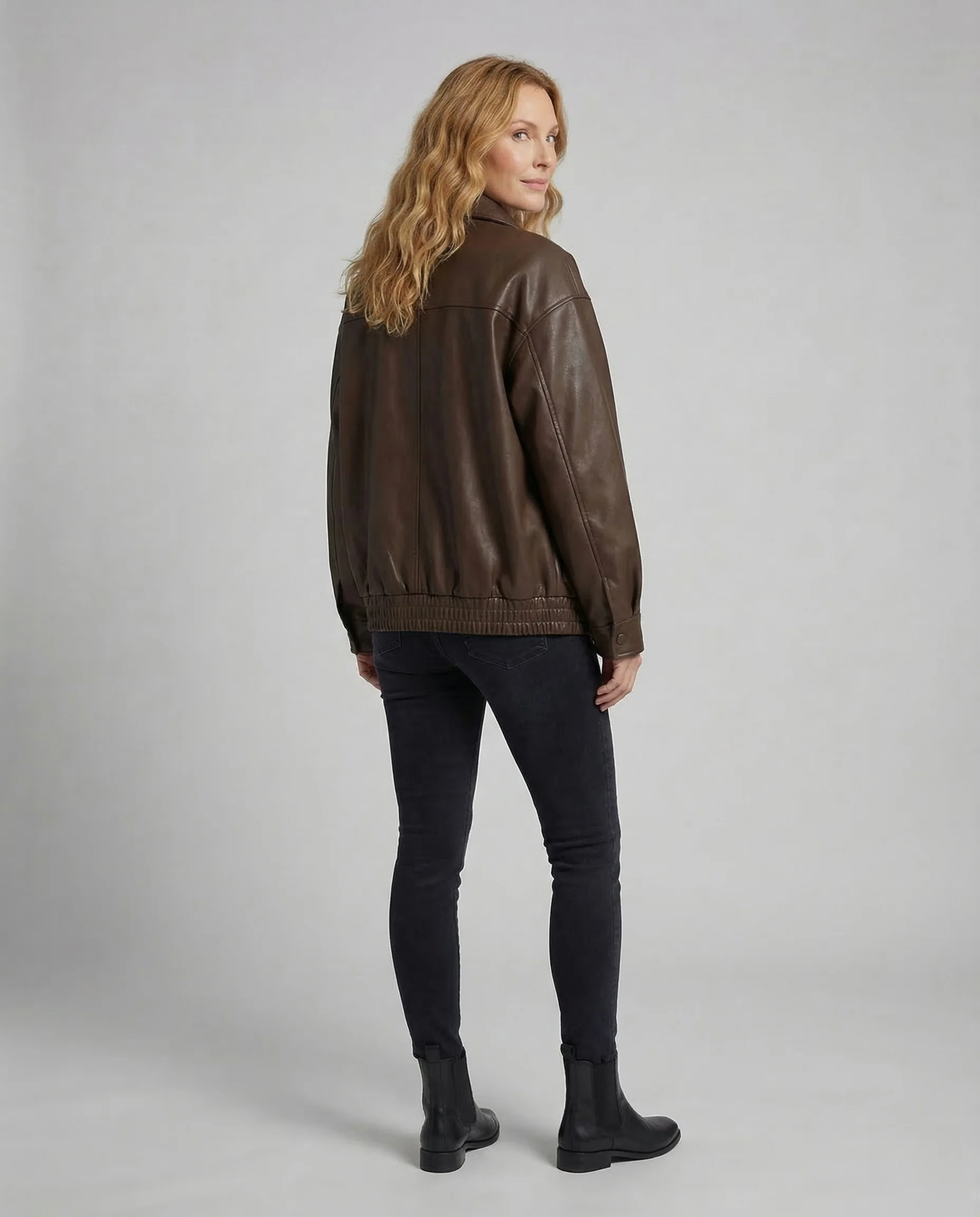 Damen Lederjacke Oversize Hemdkragen - Image 4