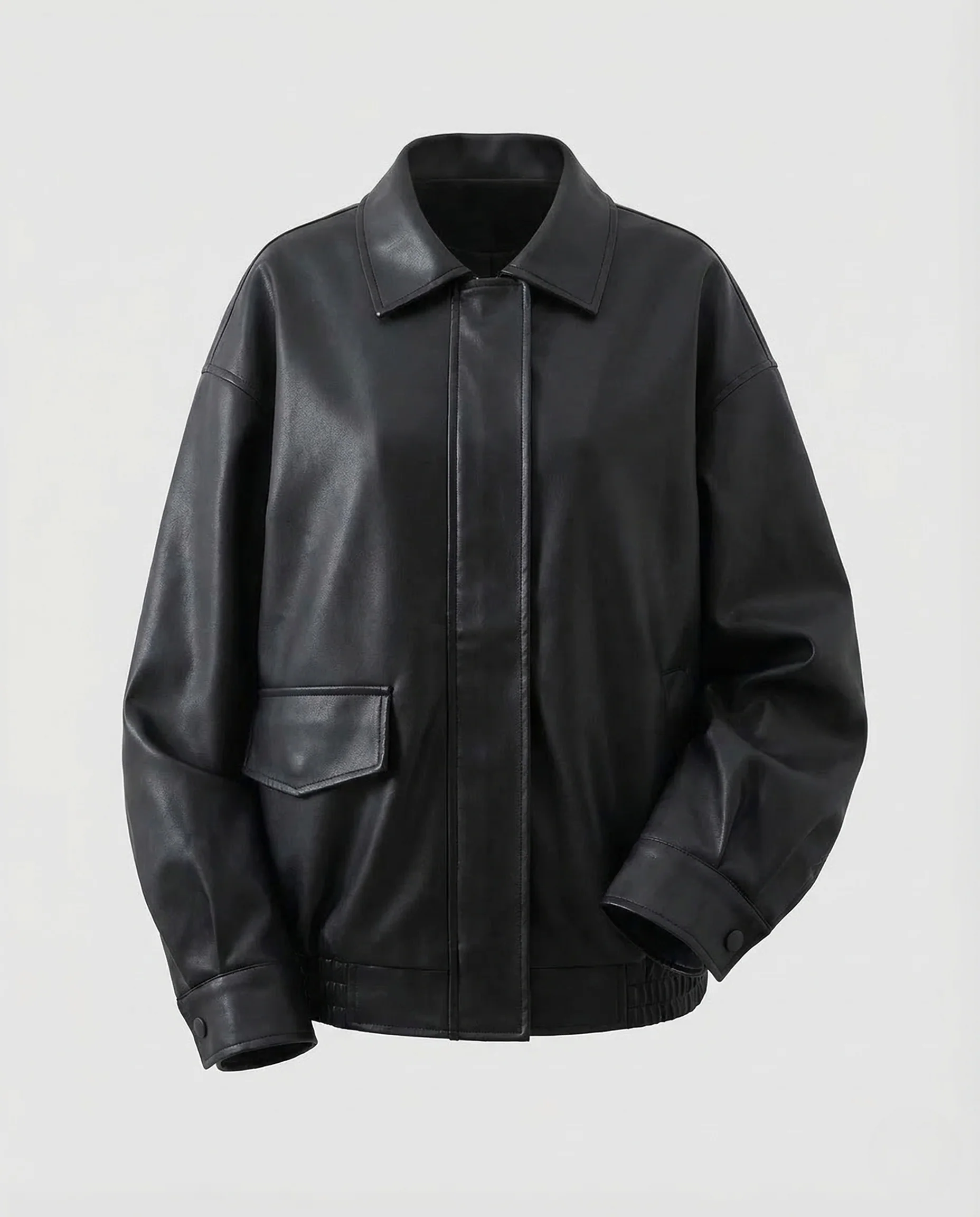 Damen Lederjacke Oversize Hemdkragen - Image 5