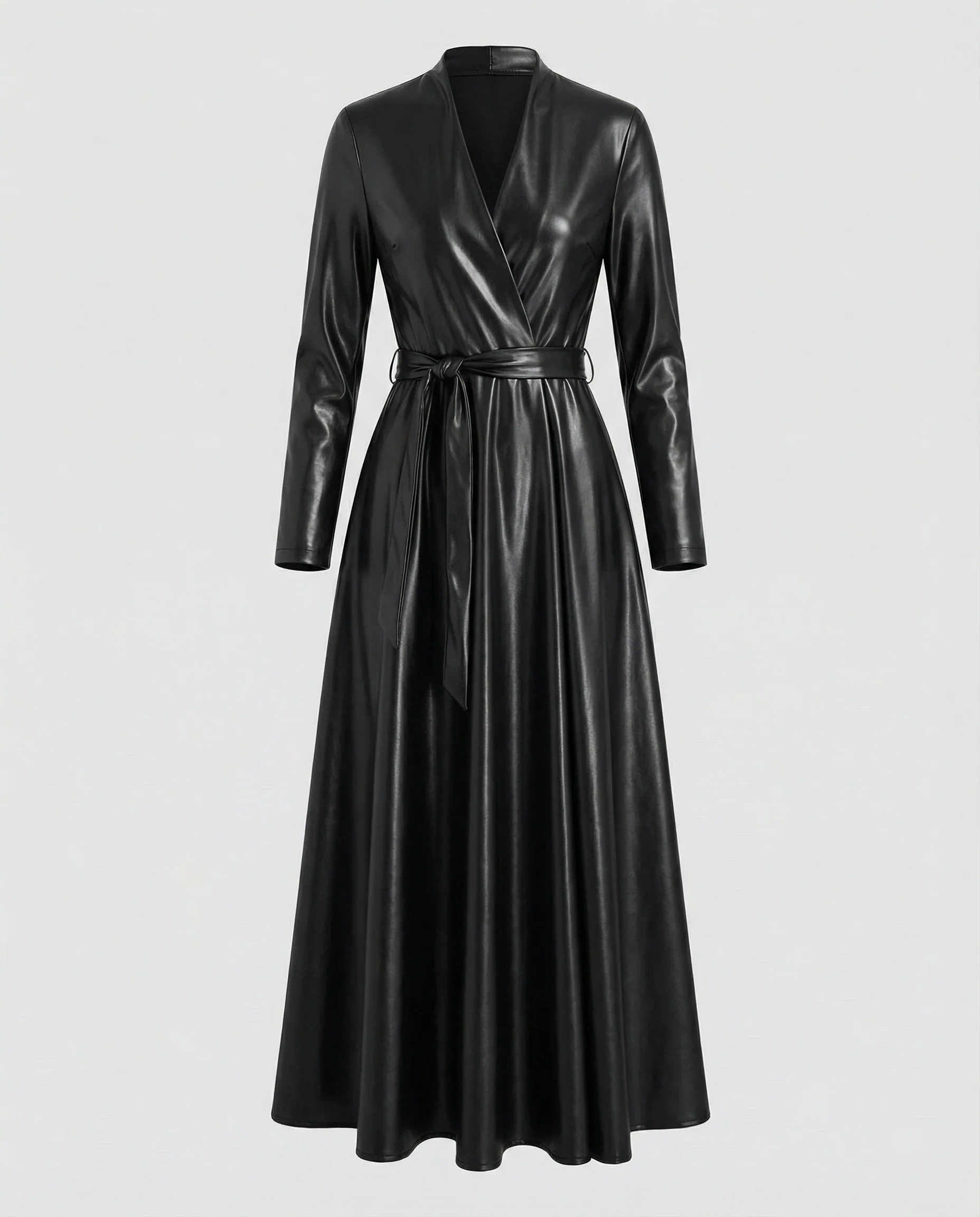 Damen Maxikleid Kunstleder Wickeloptik - Image 4