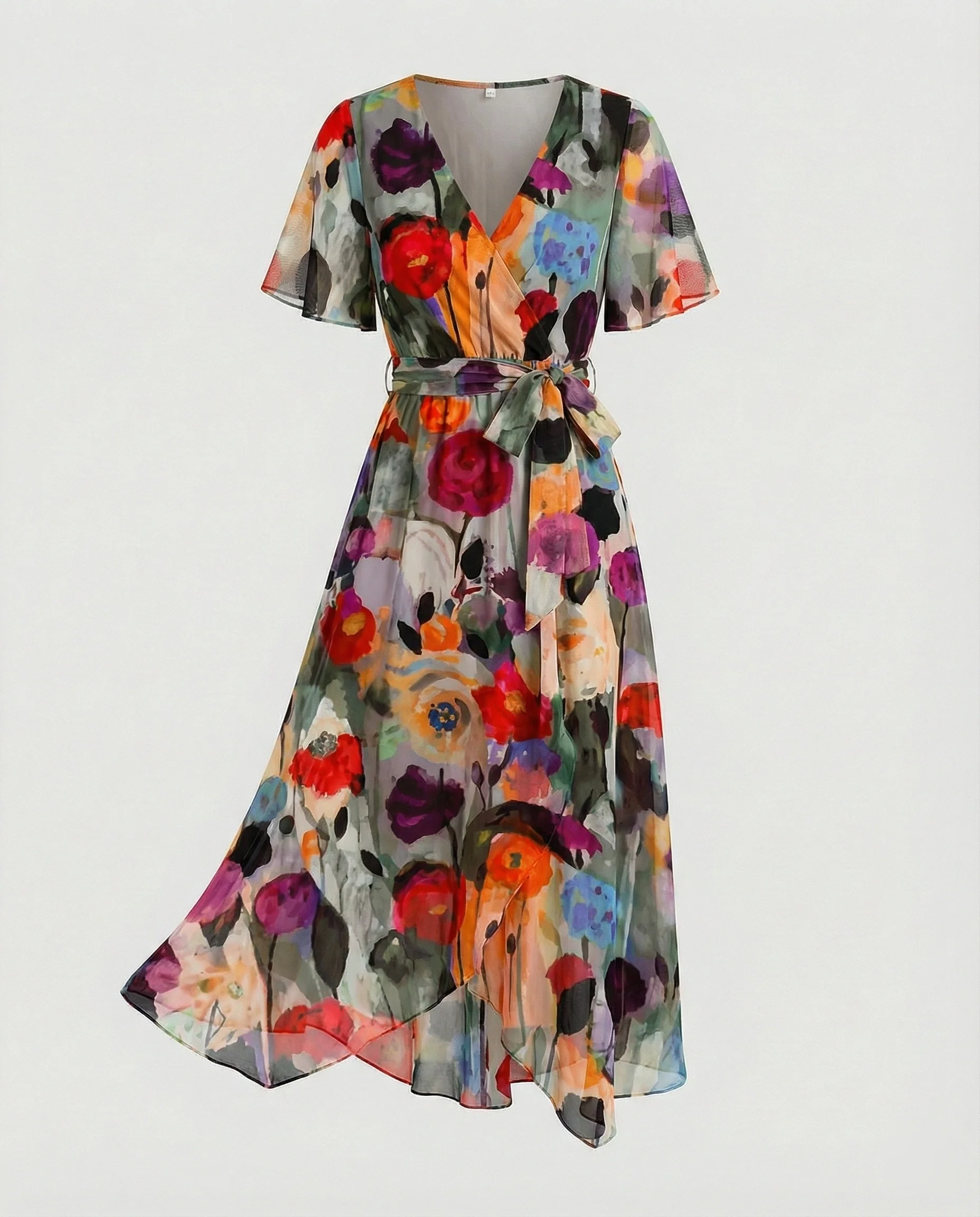 Damen Midikleid Wickelkleid Chiffon - Image 7