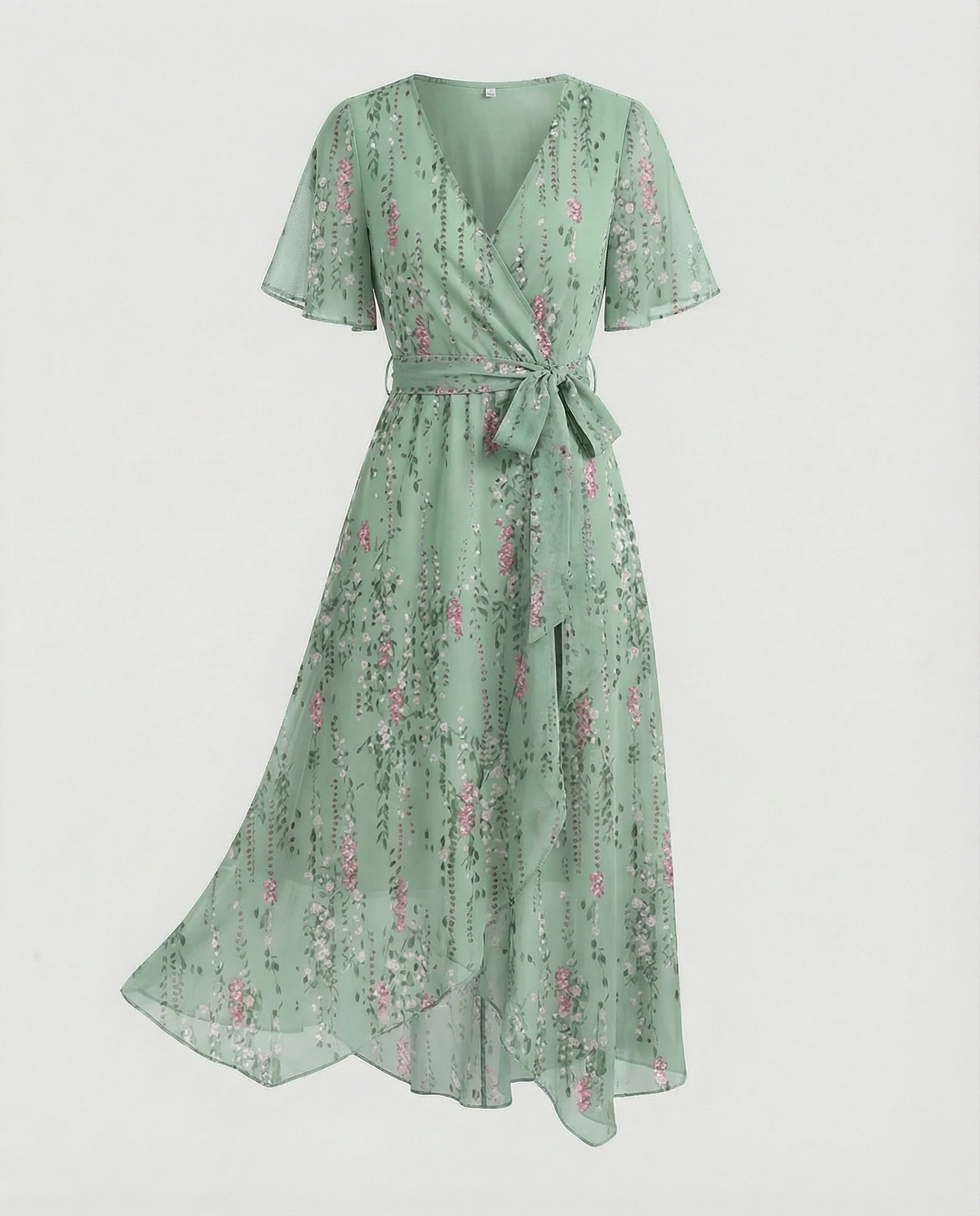Damen Midikleid Wickelkleid Chiffon - Image 8
