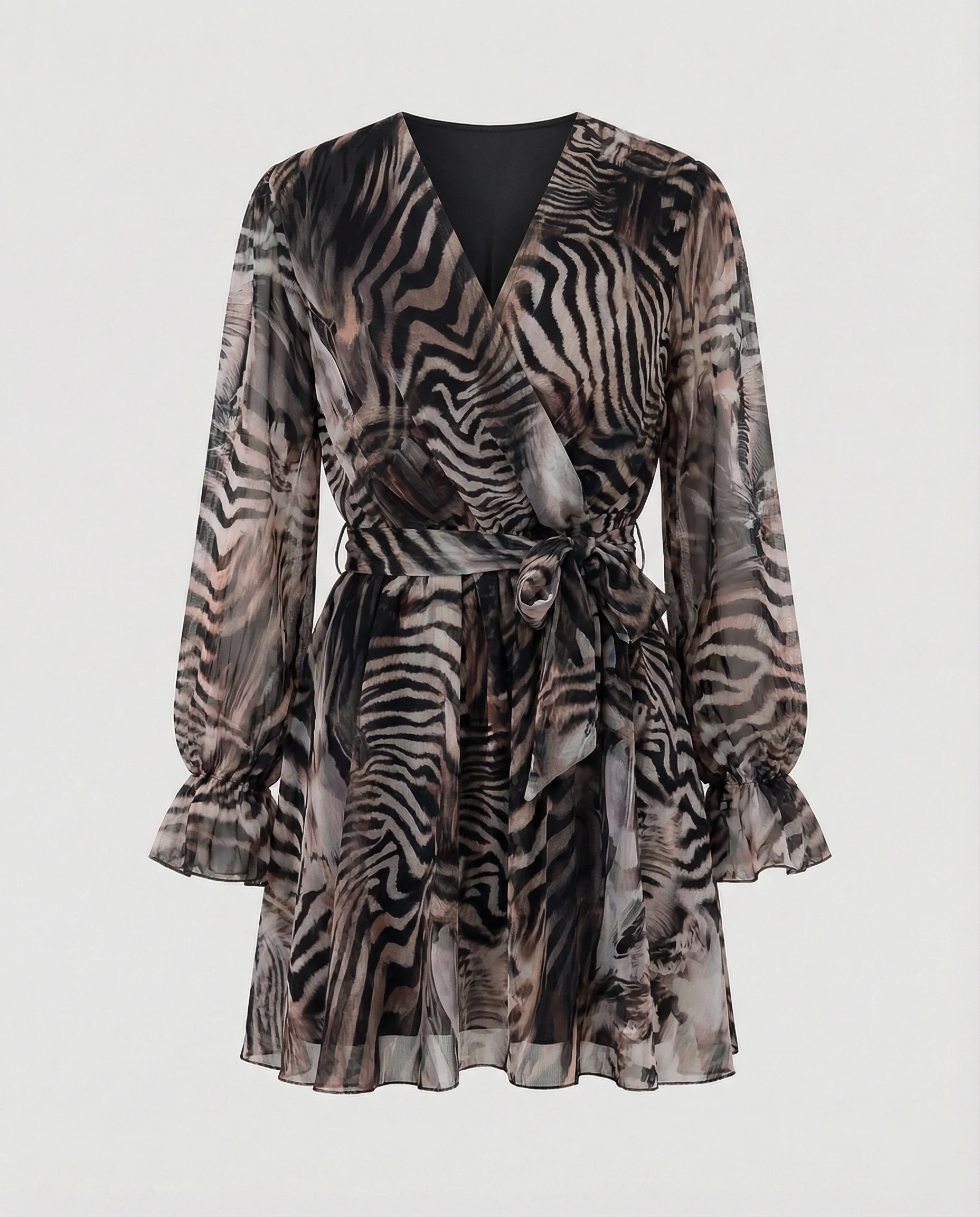 Damen Wickel Minikleid mit Tiermuster