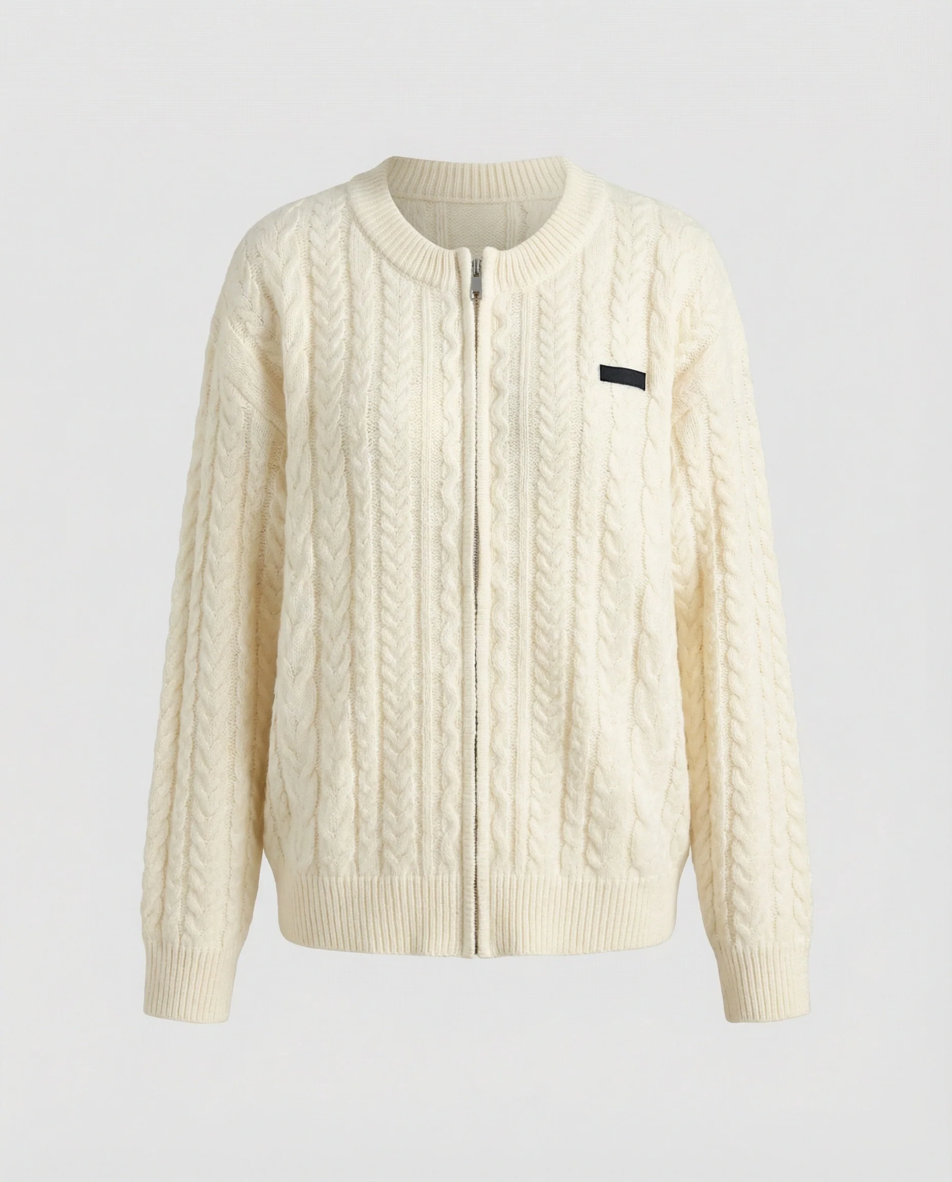 Zopfmuster-Strickblouson mit Reißverschluss, überschnittenen Schultern und geripptem Kragen Heidi-Mode - Image 3