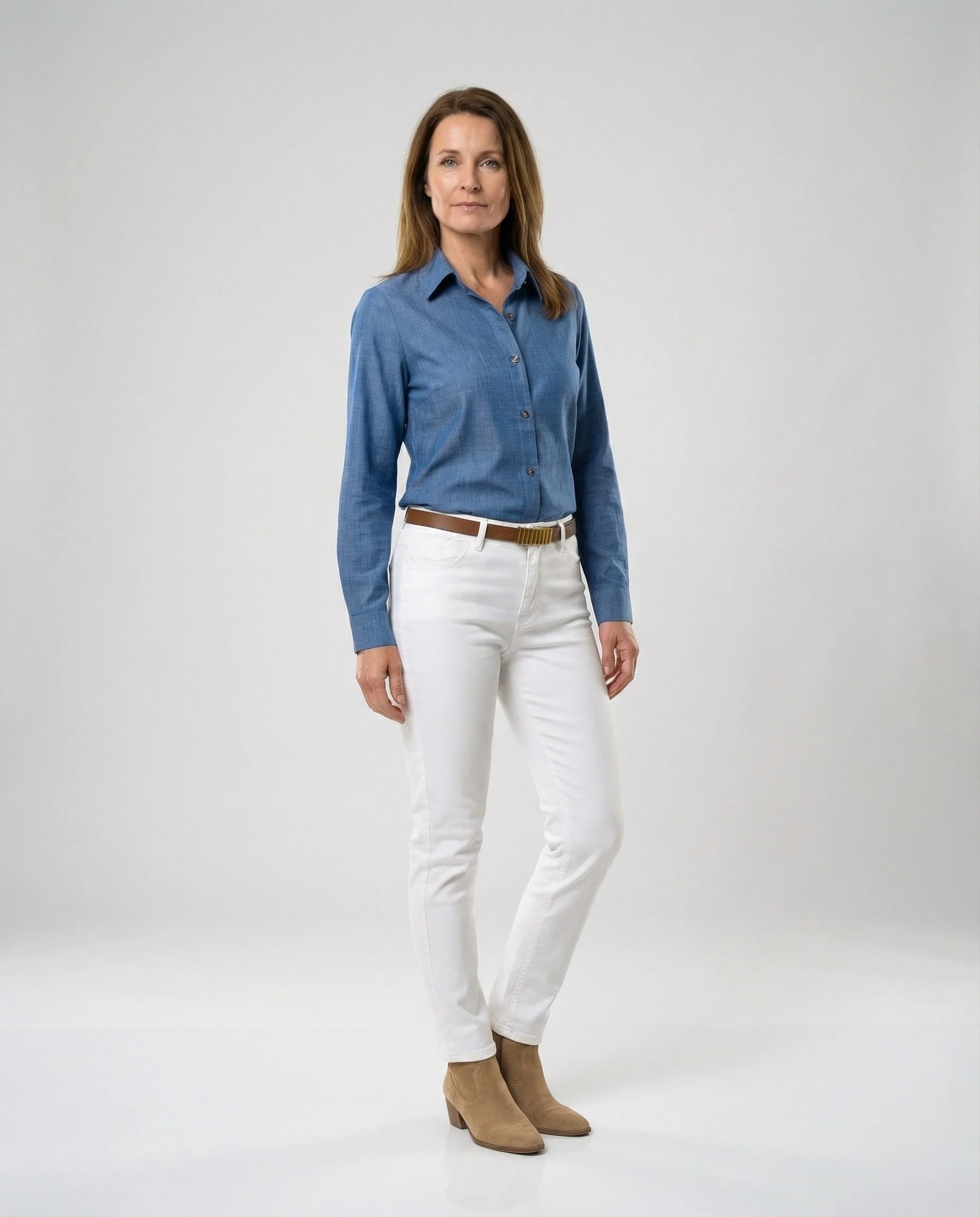 Zweifarbige Hemdbluse Jeansoptik Damen - Image 3