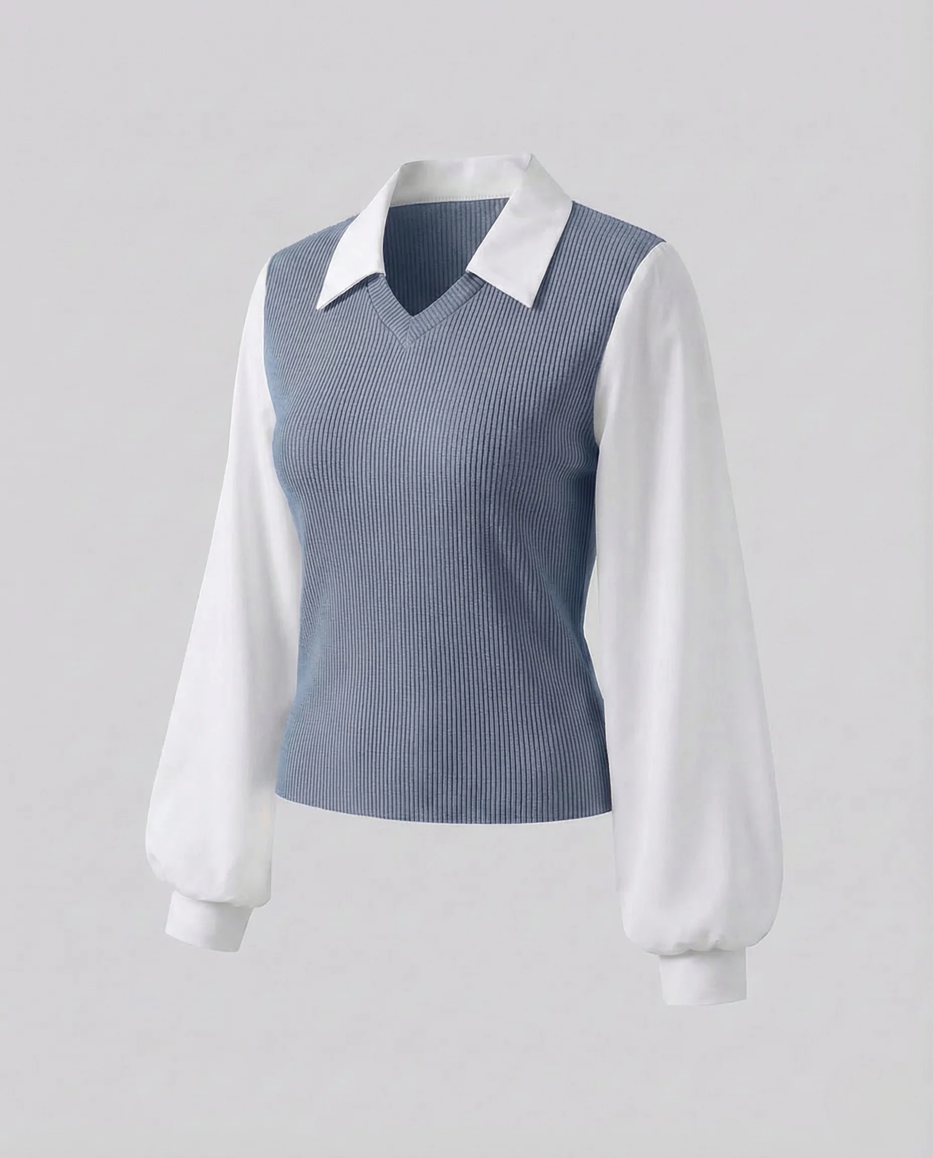 Damen Ripp Oberteil Chiffonärmel - Image 6