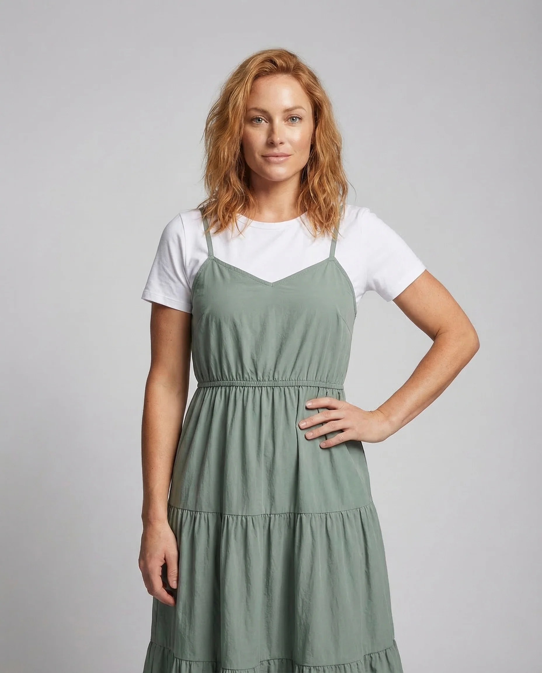 Damen Trägerkleid Zweilagig Stufenrock - Image 2