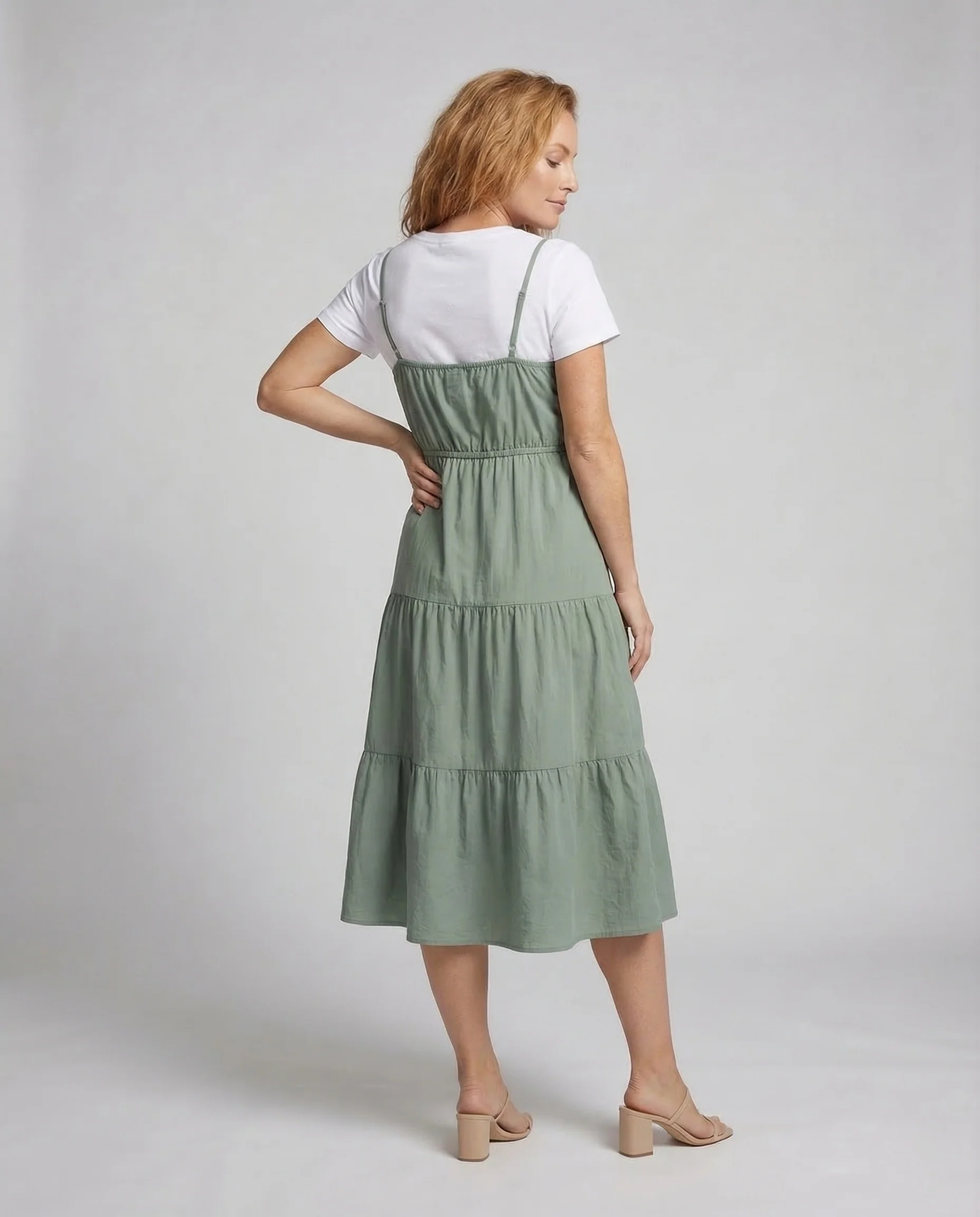 Damen Trägerkleid Zweilagig Stufenrock - Image 4