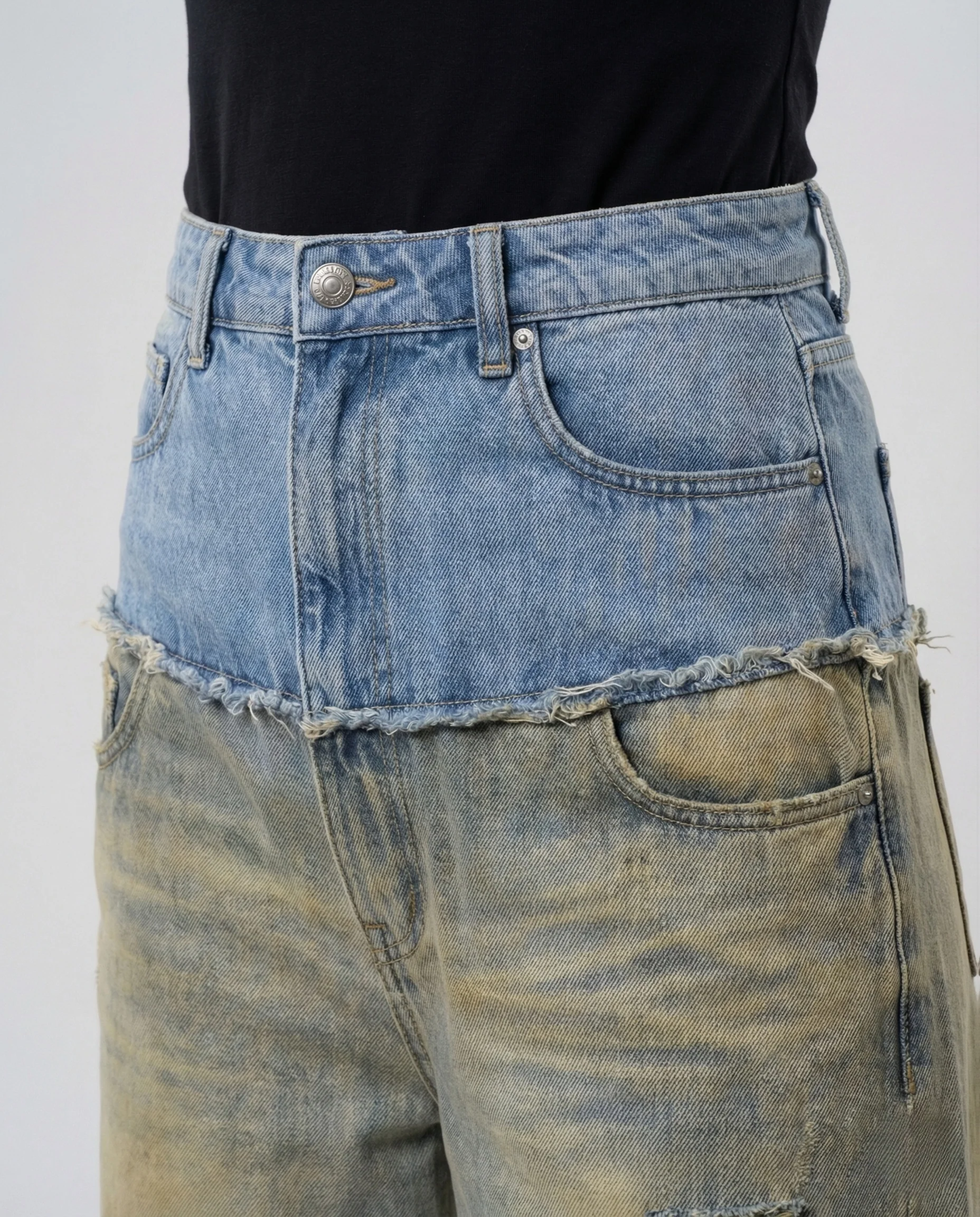 Damen Zweiteilige Jeanshose Set Hochgeschnitten mit Weitem Bein - Image 3